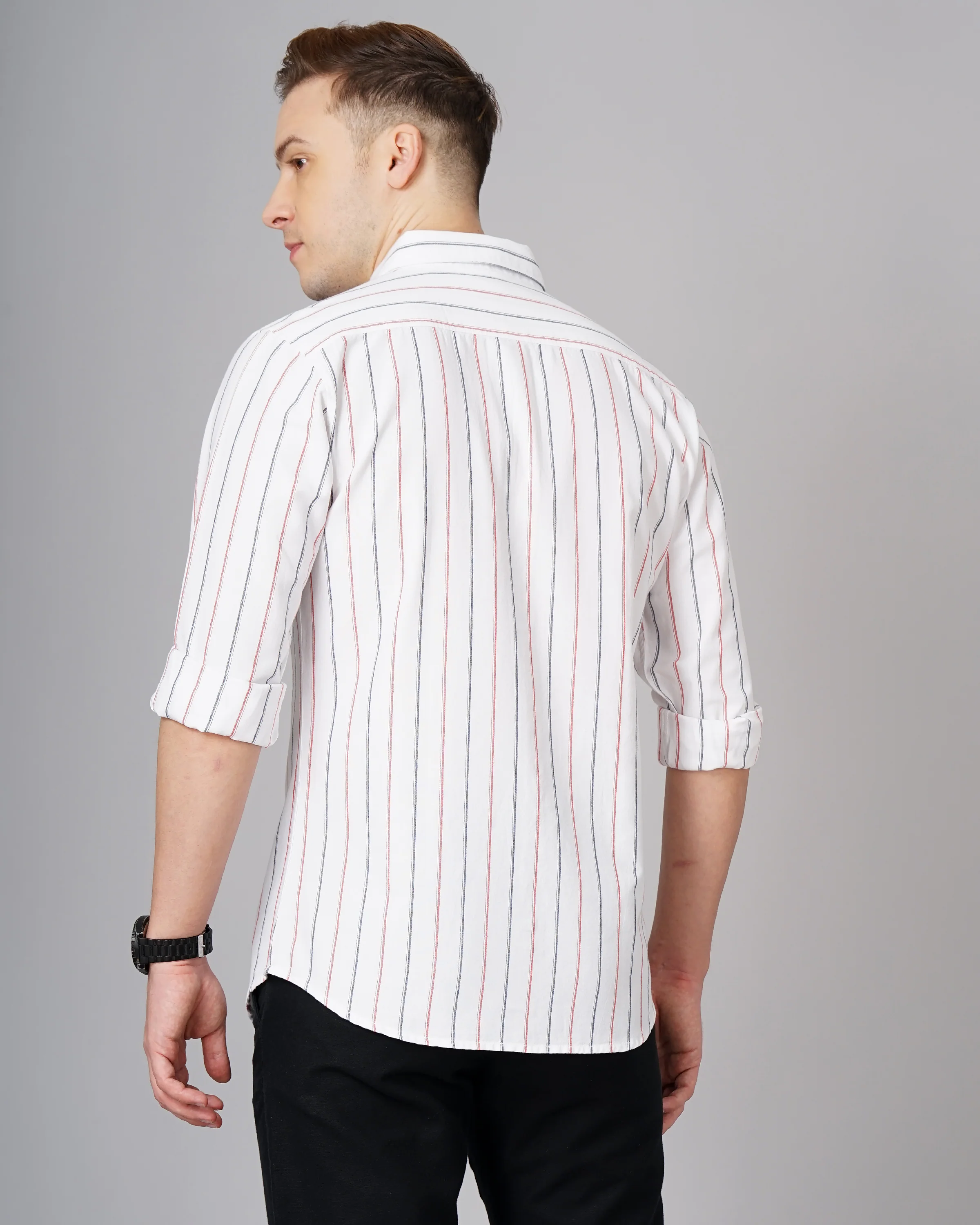 Men White Cotton Slim Shirt - Image 3
