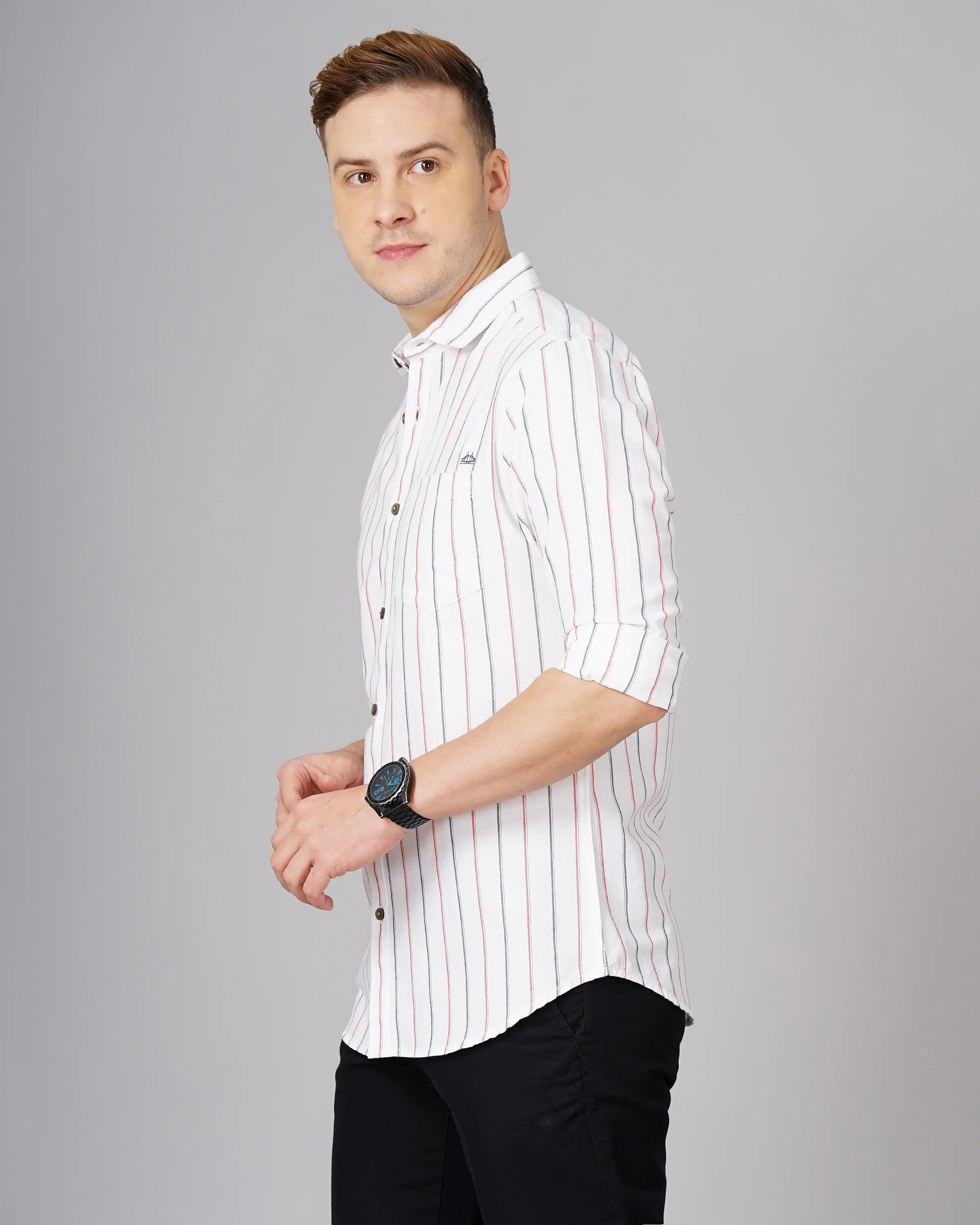 Men White Cotton Slim Shirt - Image 5