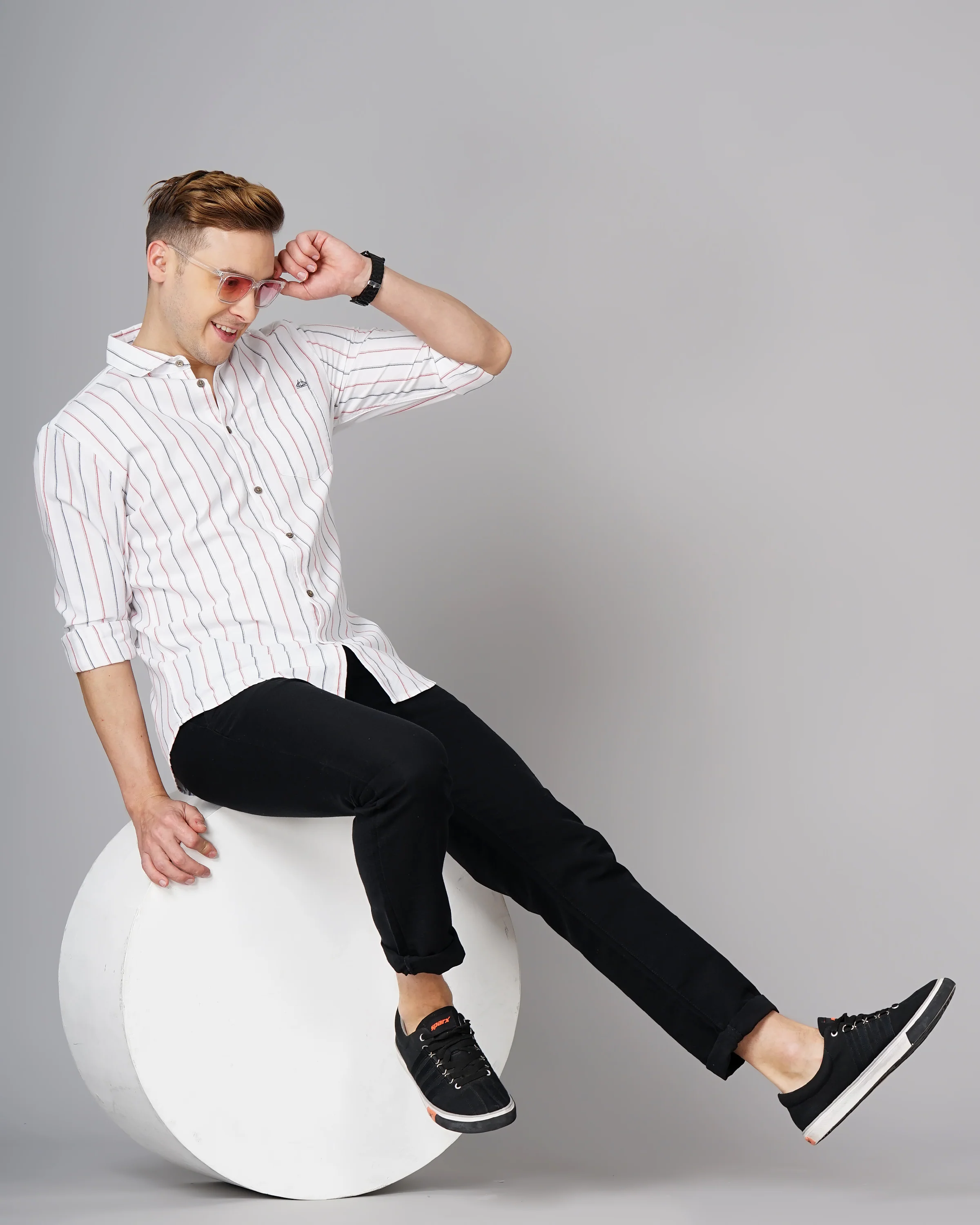Men White Cotton Slim Shirt - Image 6