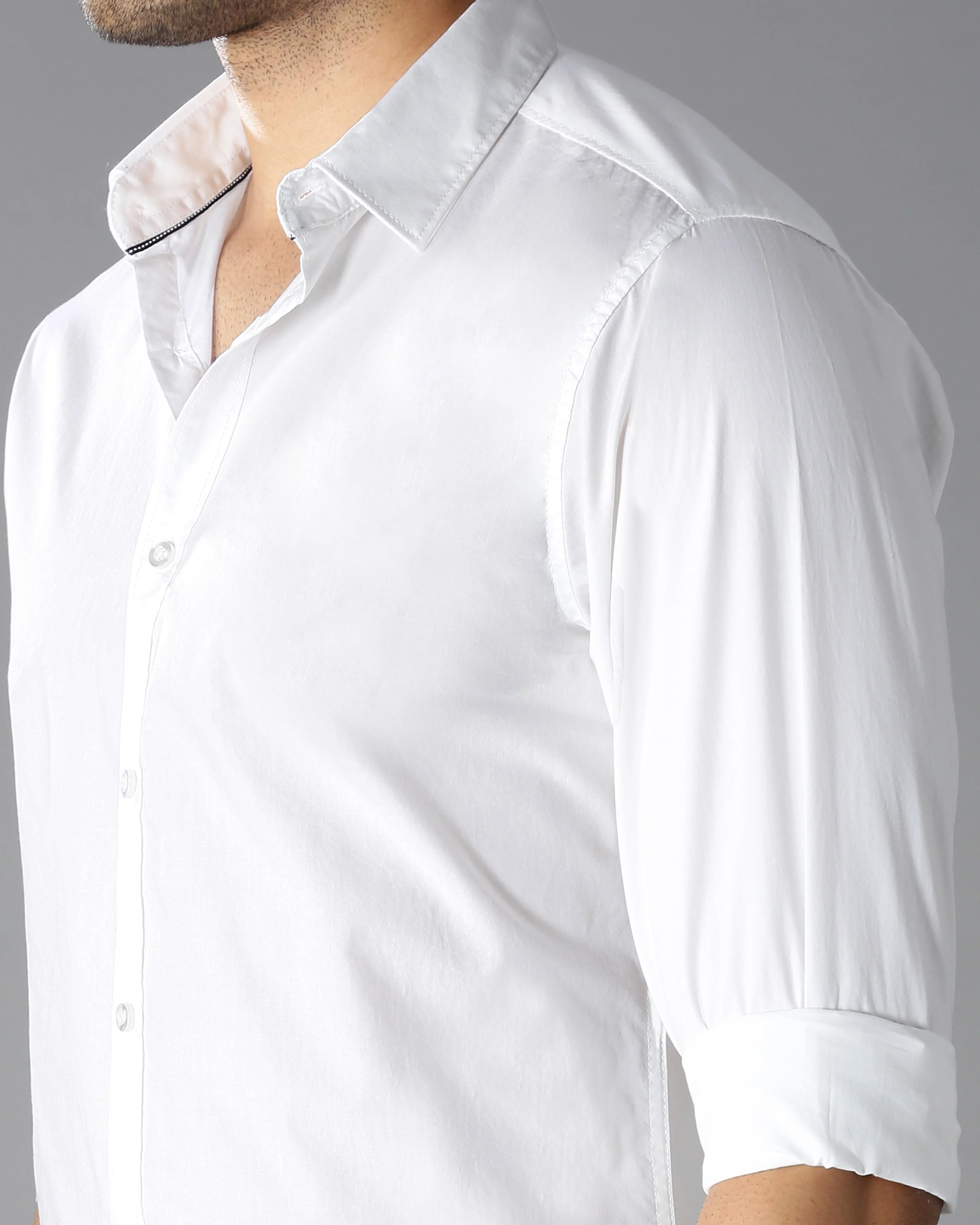 Men White Cotton Slim Shirt - Image 4