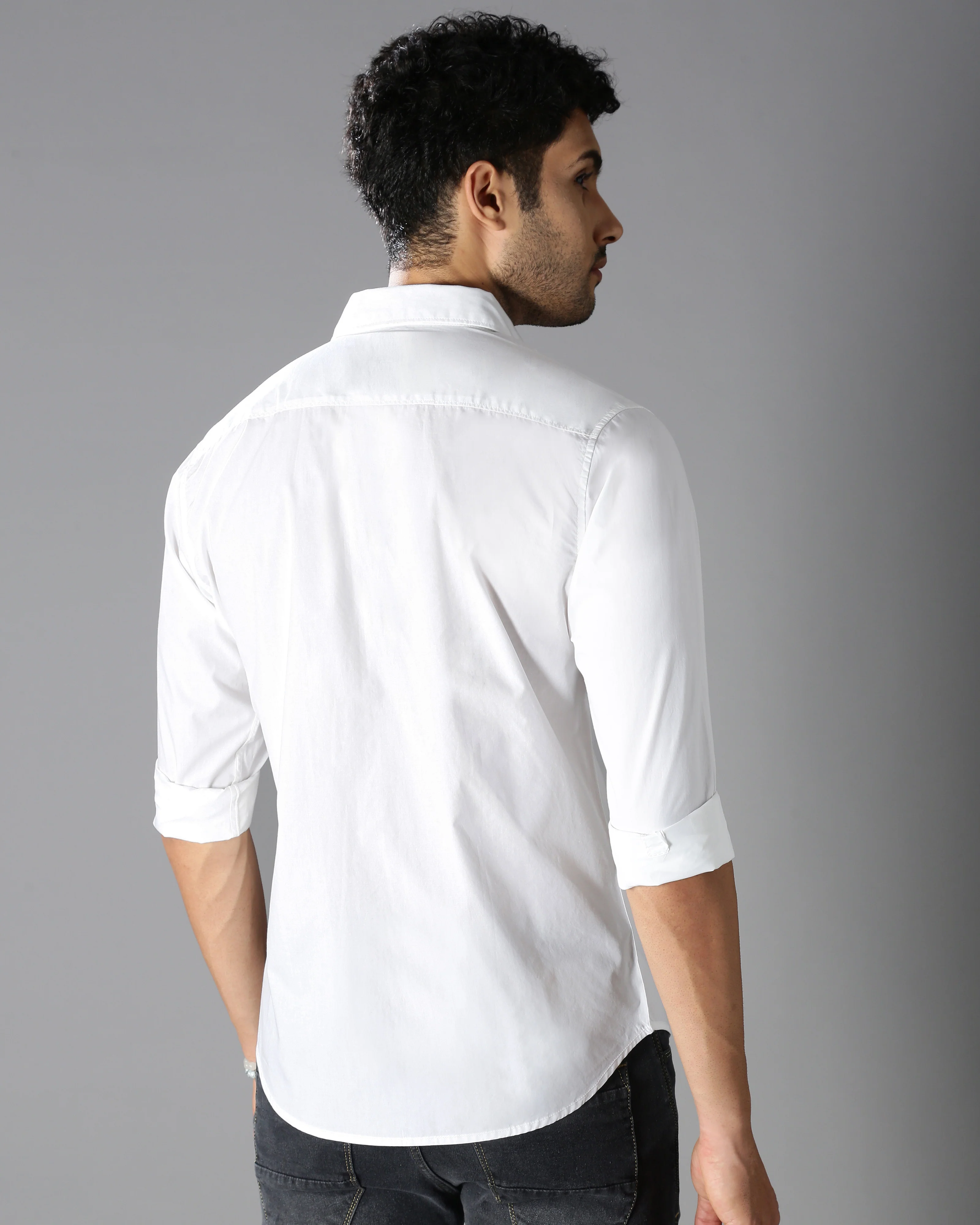 Men White Cotton Slim Shirt - Image 5