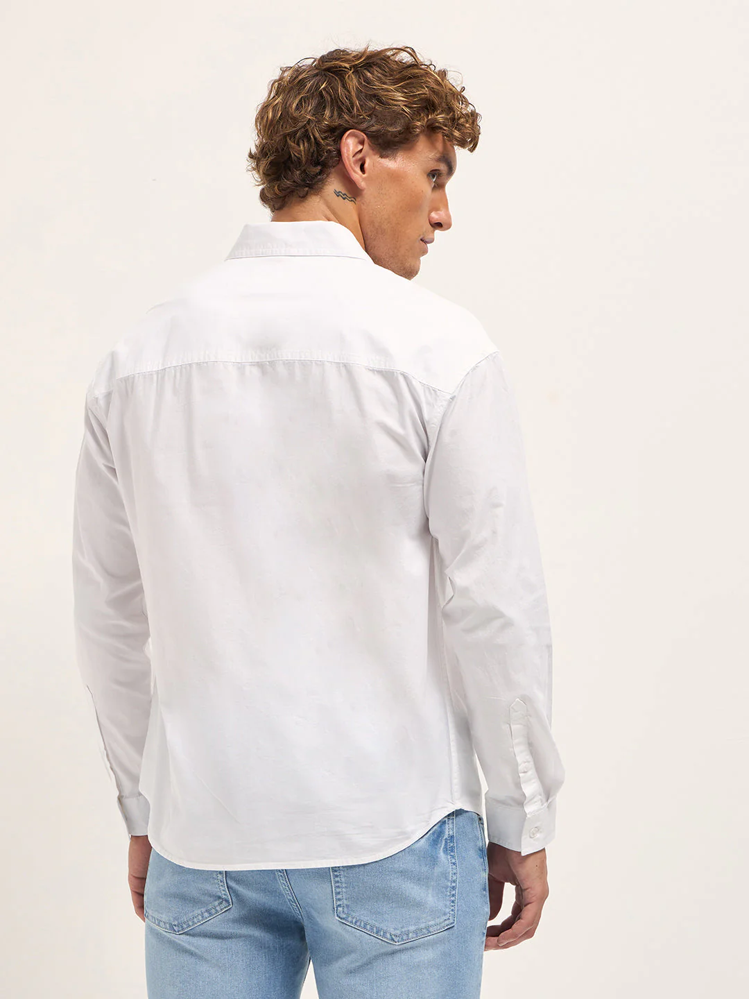Men White Cotton Solid Relaxed Fit Overshirt - Image 2