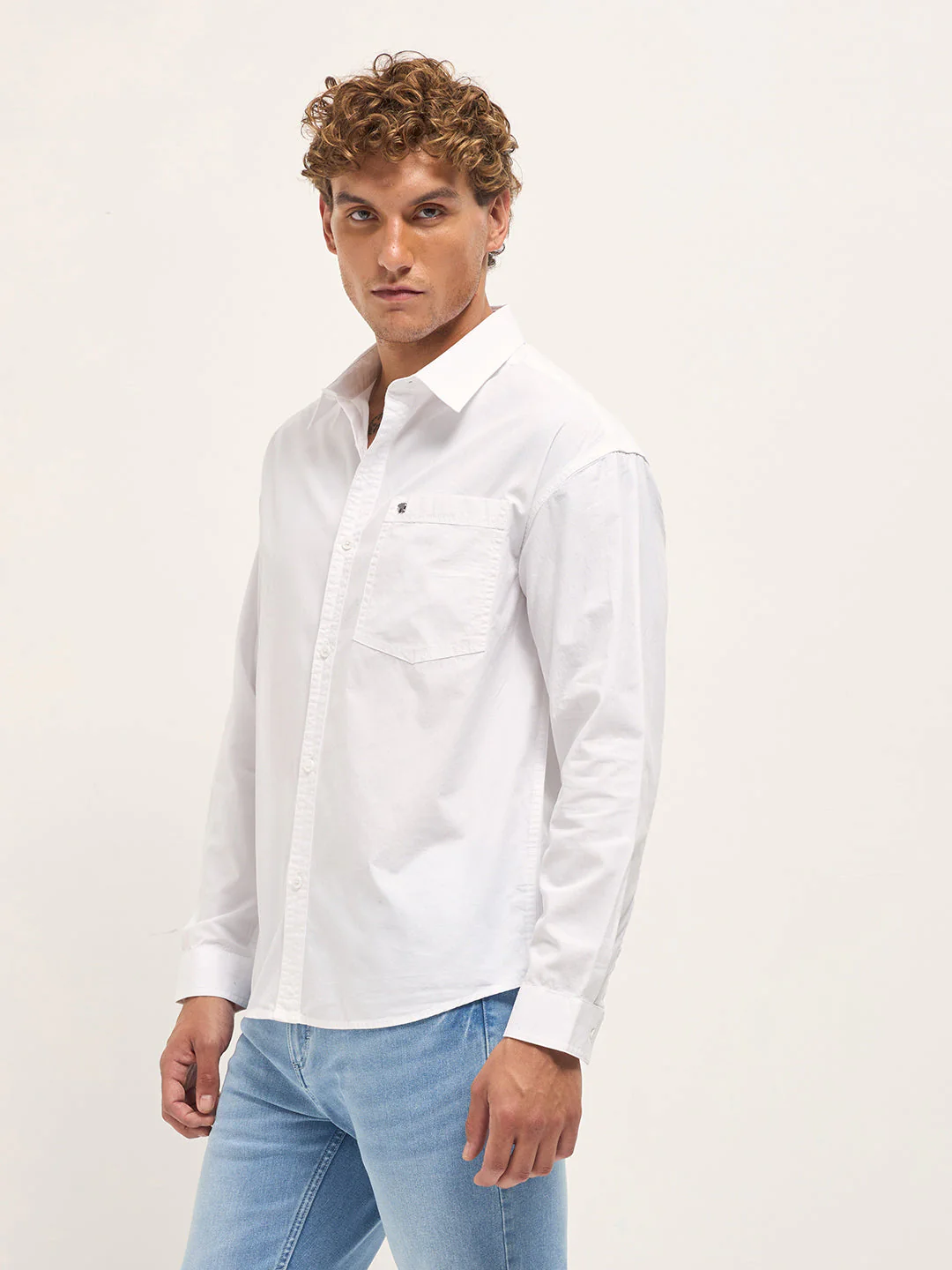Men White Cotton Solid Relaxed Fit Overshirt - Image 3
