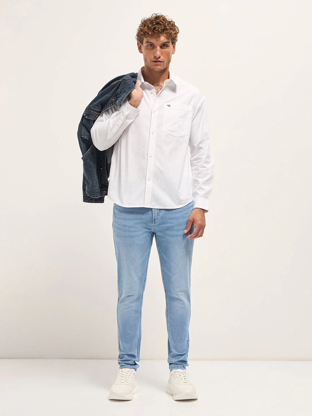 Men White Cotton Solid Relaxed Fit Overshirt - Image 4
