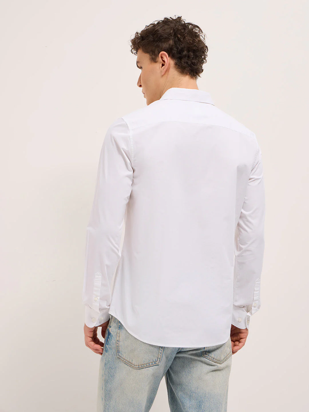 Men White Cotton Solid Slim Fit Casual Shirt - Image 2