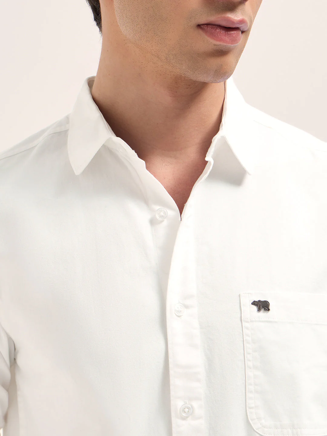 Men White Cotton Solid Slim Fit Casual Shirt - Image 5