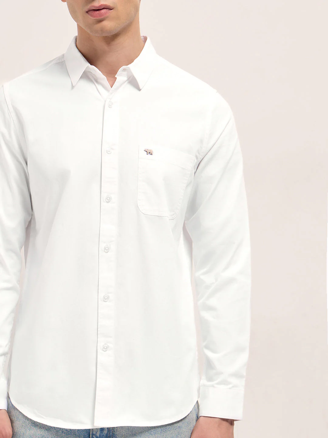 Men White Cotton Solid Slim Fit Casual Shirt - Image 7
