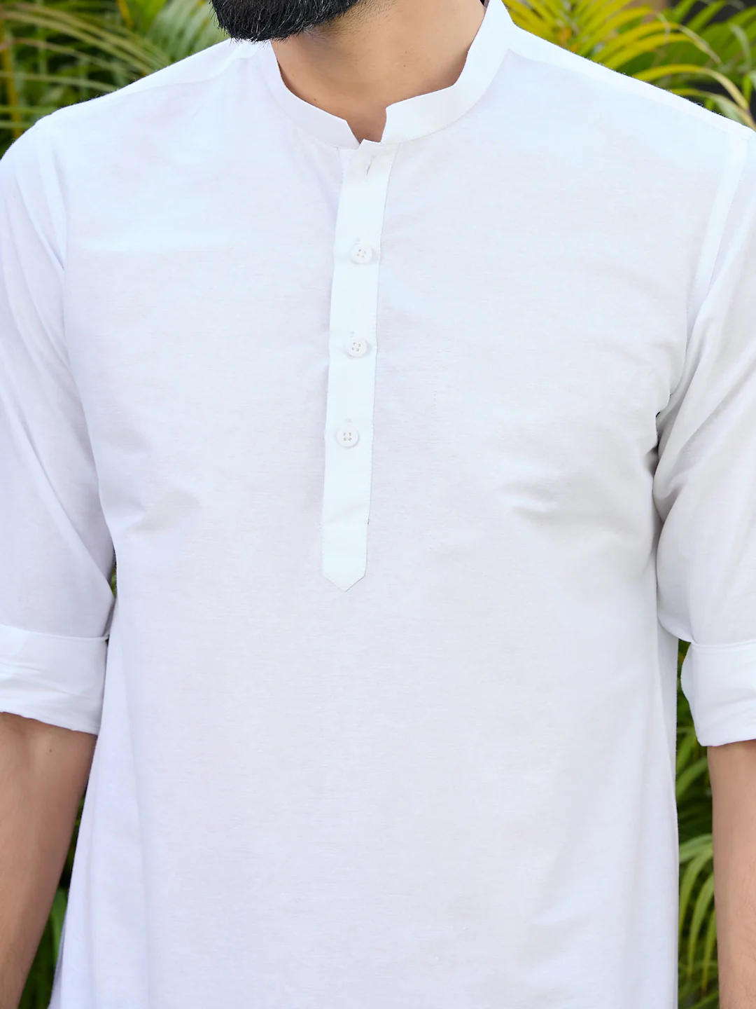 Men White Deluxe Cotton Short Kurta - Image 2