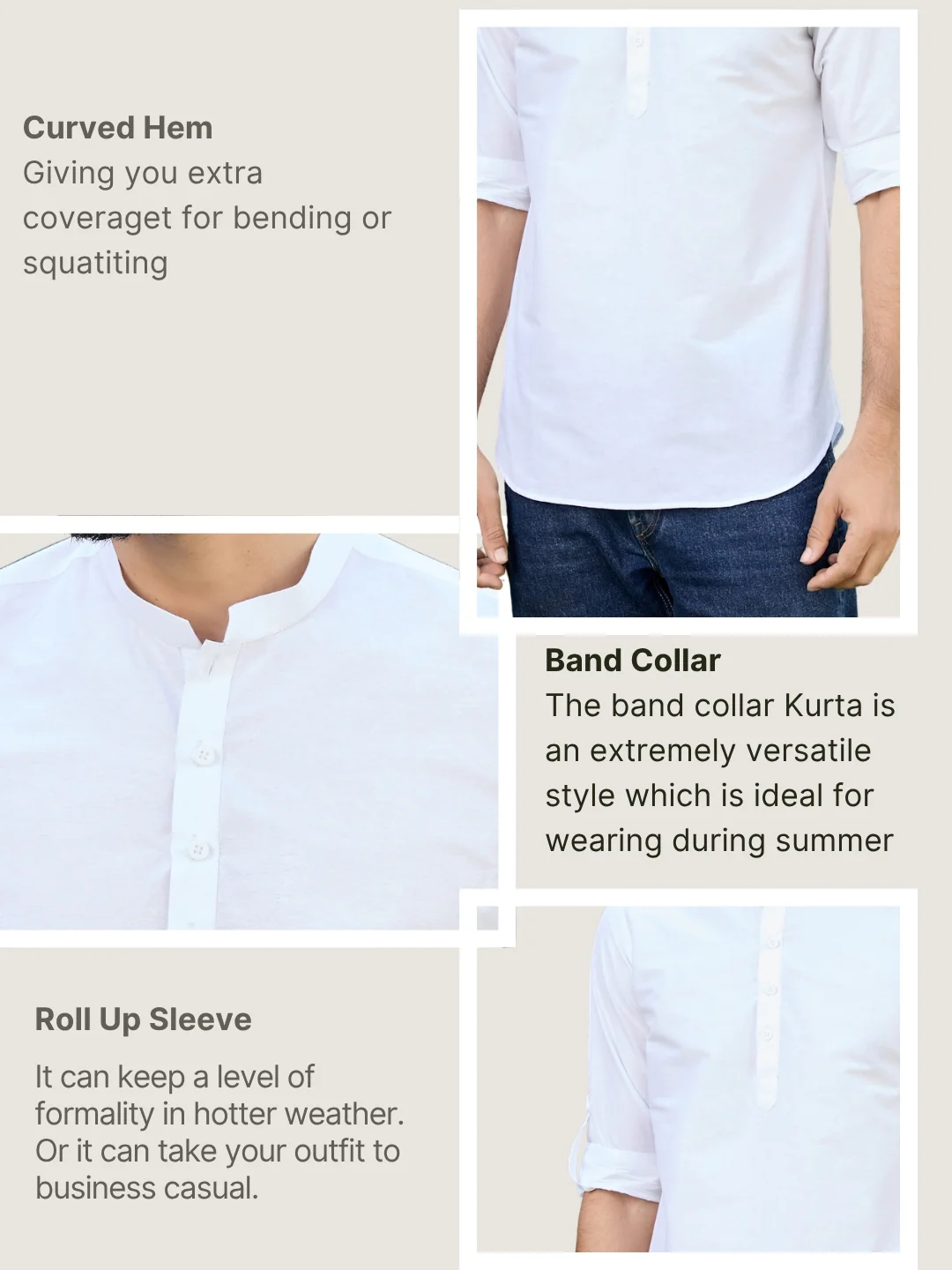 Men White Deluxe Cotton Short Kurta - Image 4