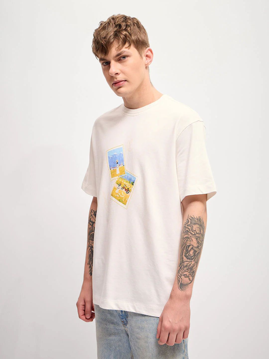 Men White Digital print Crew Neck T-Shirt - Image 3