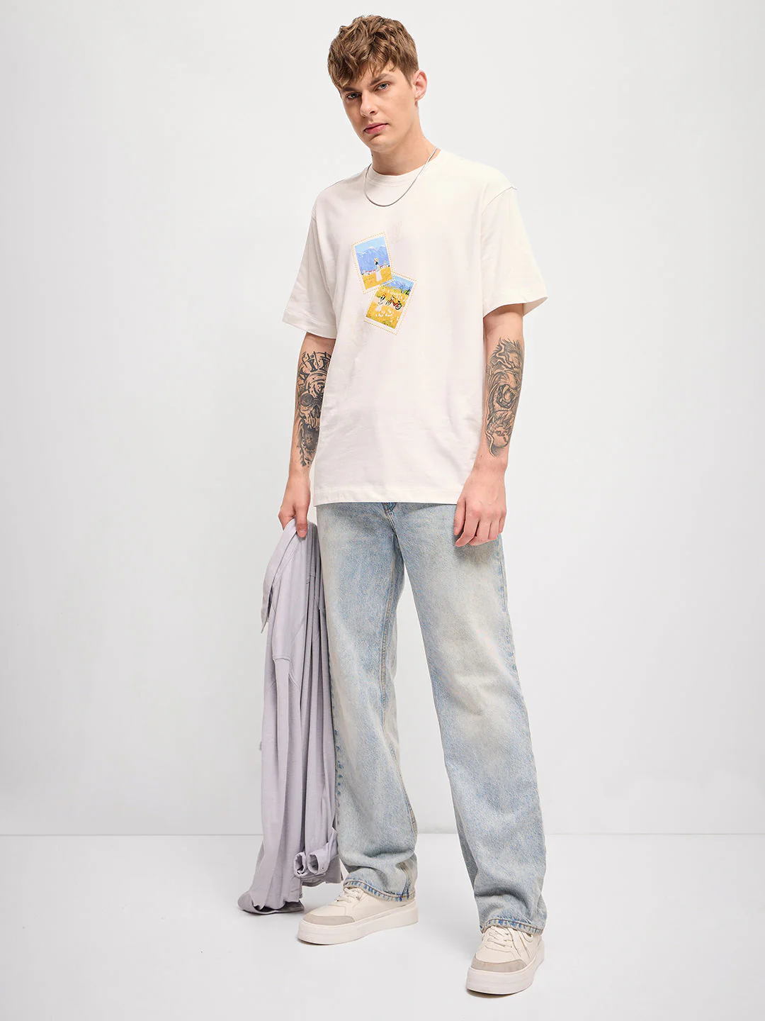 Men White Digital print Crew Neck T-Shirt - Image 4