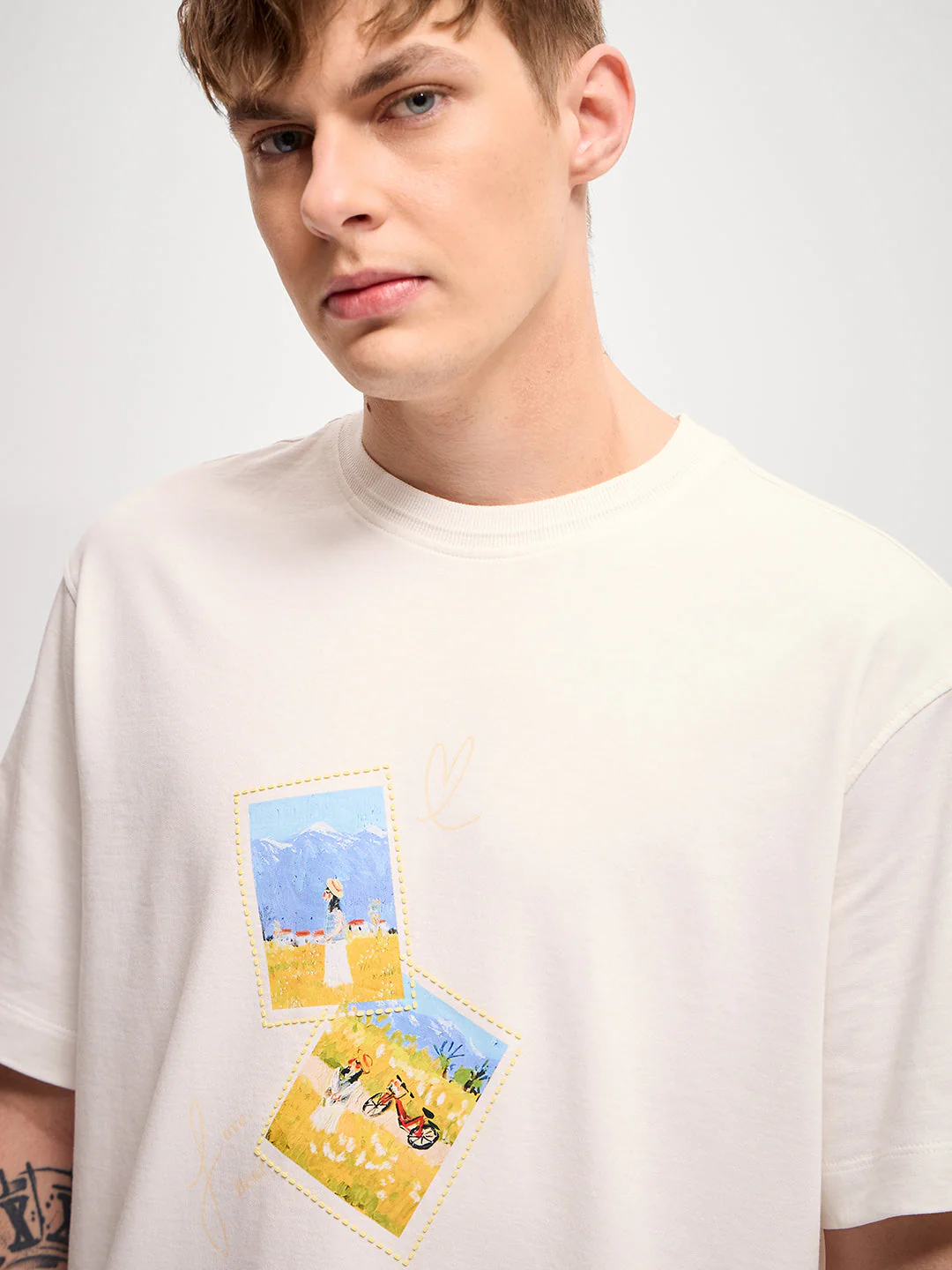 Men White Digital print Crew Neck T-Shirt - Image 5