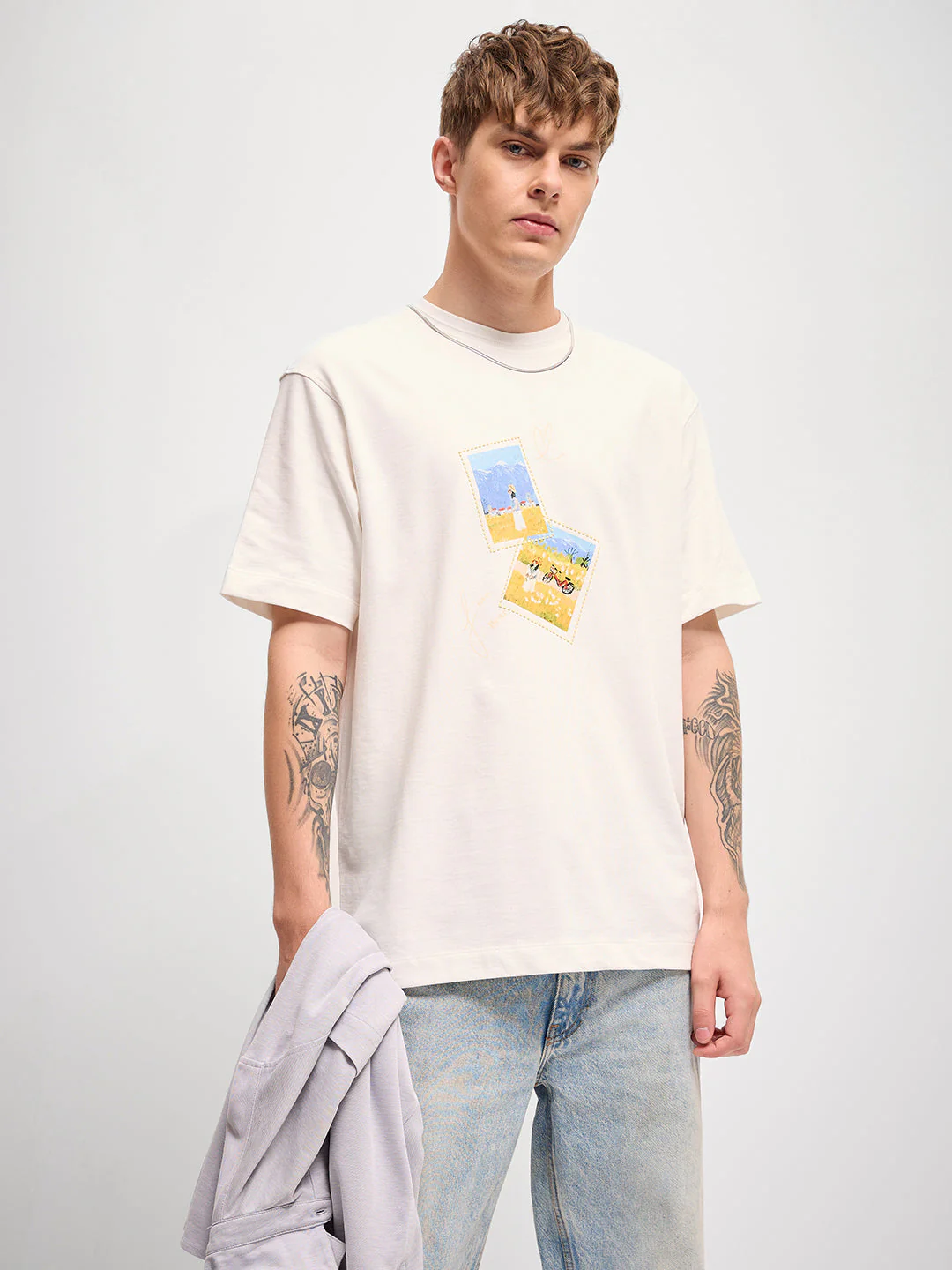 Men White Digital print Crew Neck T-Shirt - Image 6