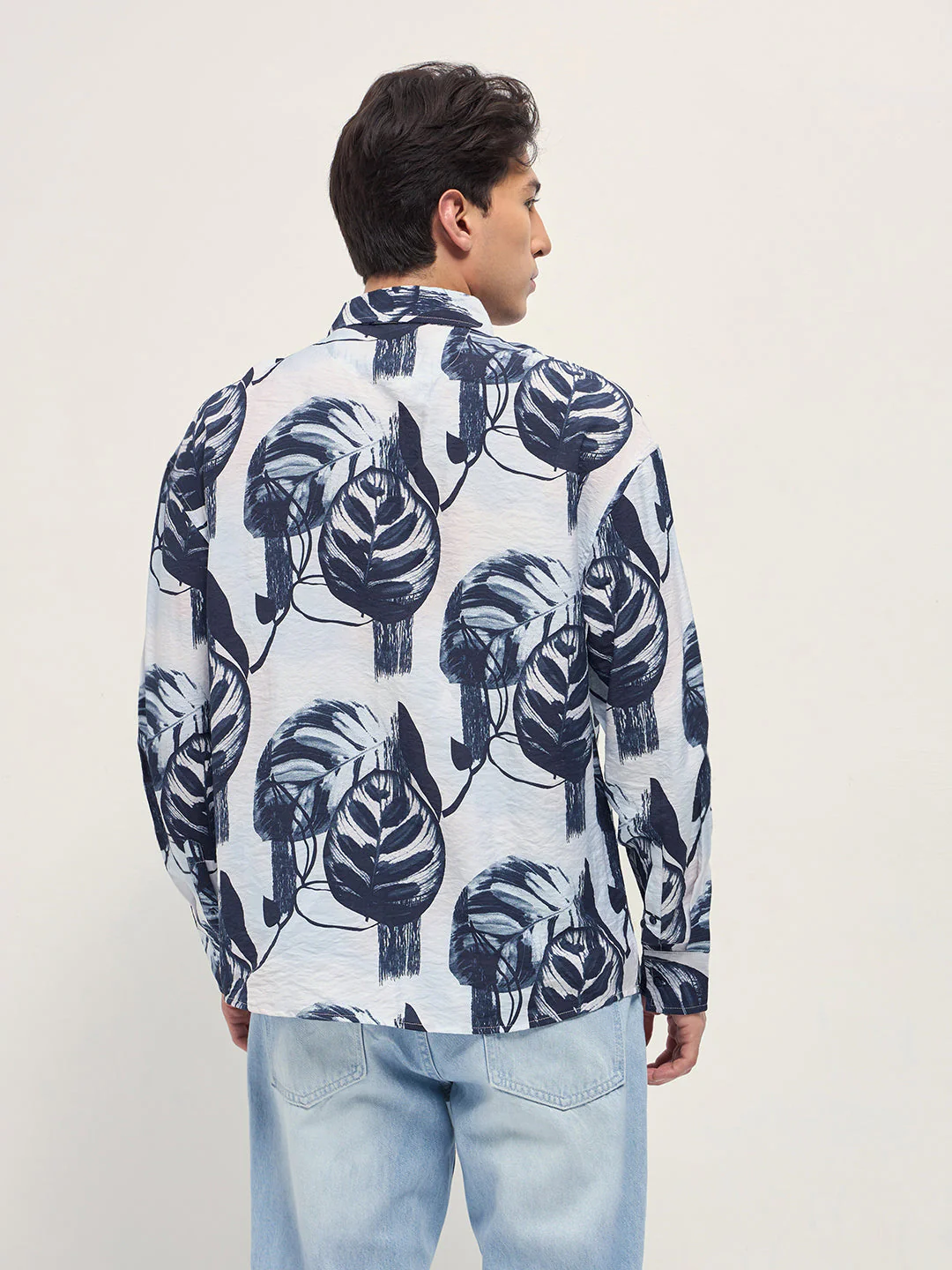 Men White Digital Tropical Print Relaxed Fit Overshirt - Image 2
