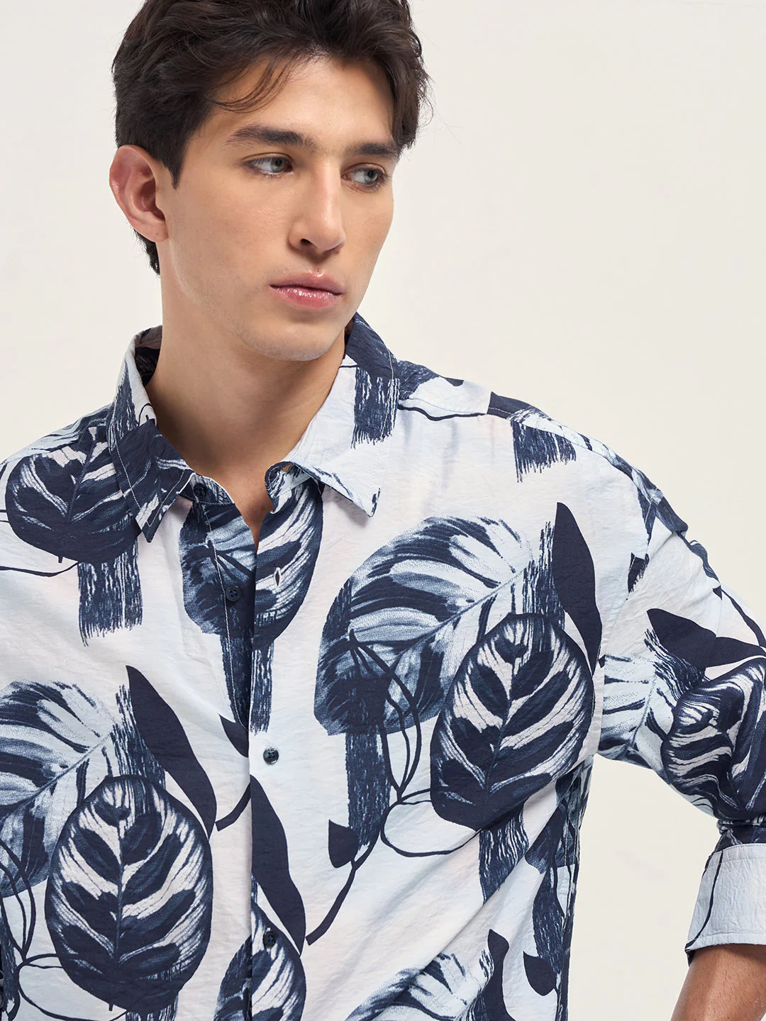 Men White Digital Tropical Print Relaxed Fit Overshirt - Image 5