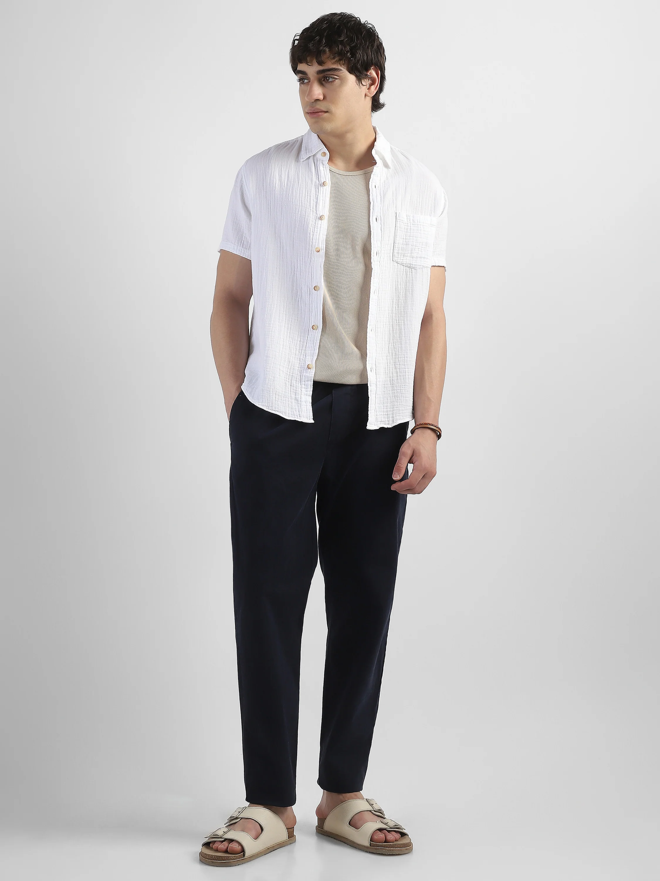 Men White Double Cloth Casual Shirt - Image 3