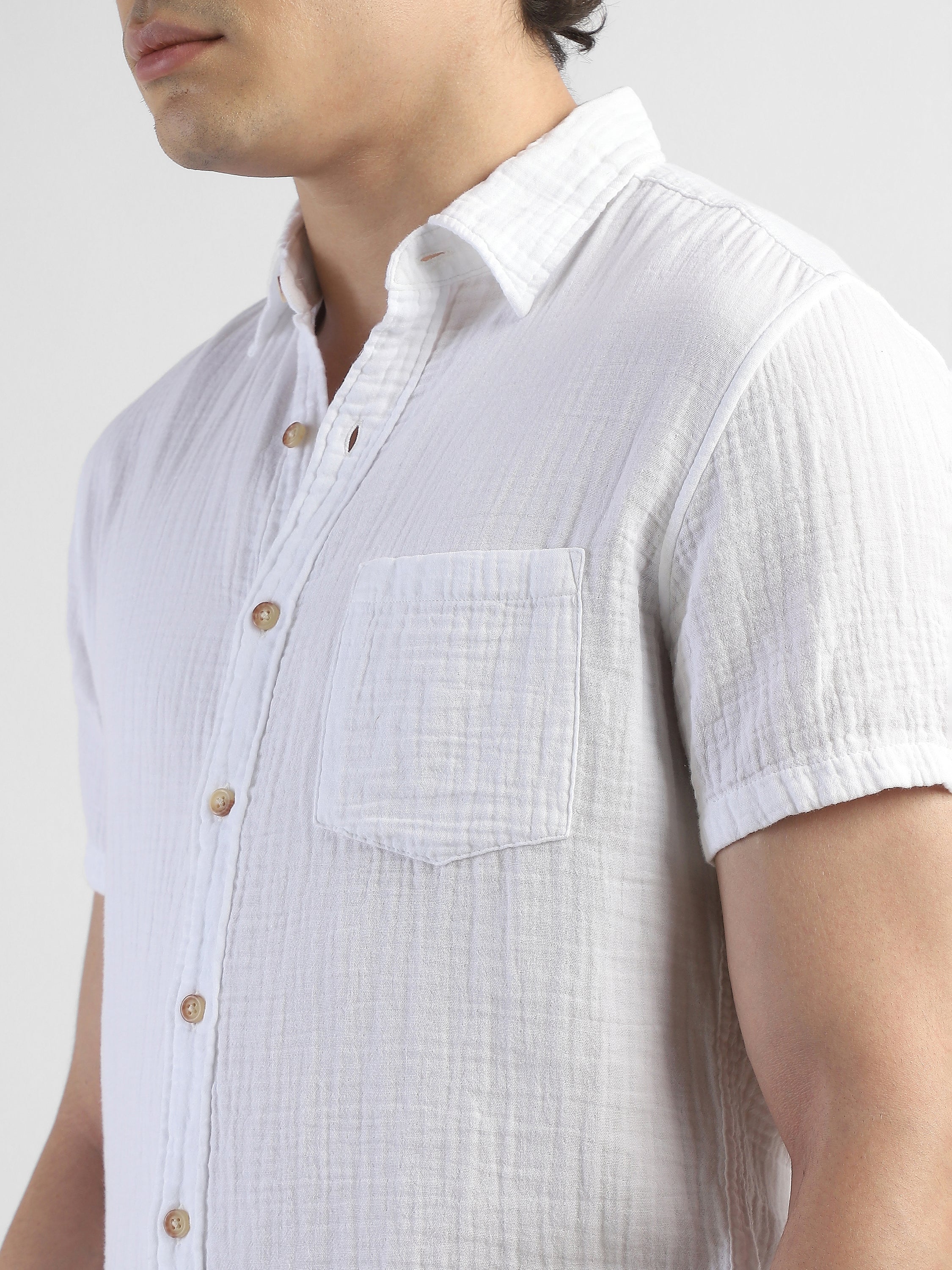 Men White Double Cloth Casual Shirt - Image 6
