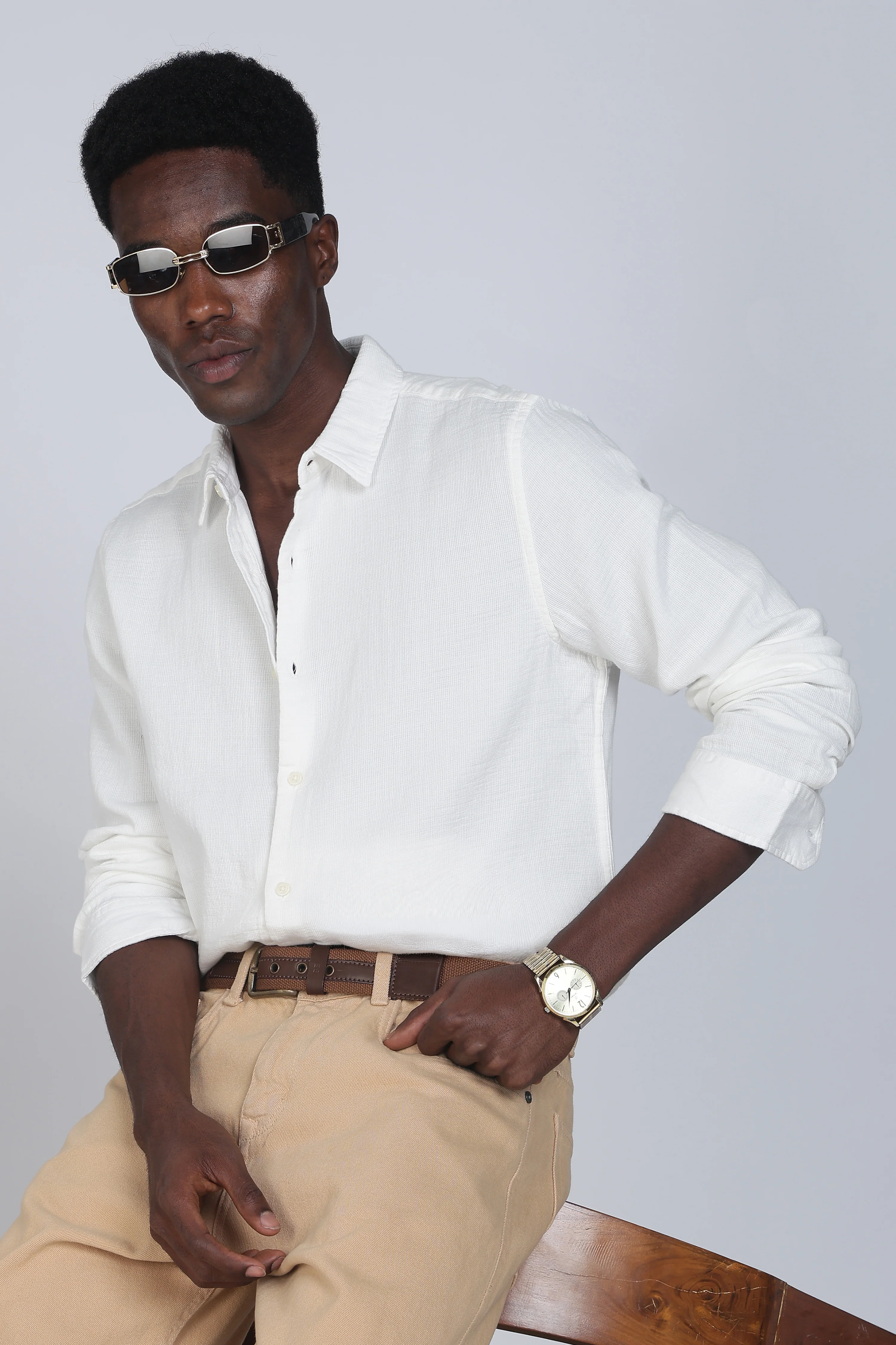 Men White Double Cloth Shirt - Image 2