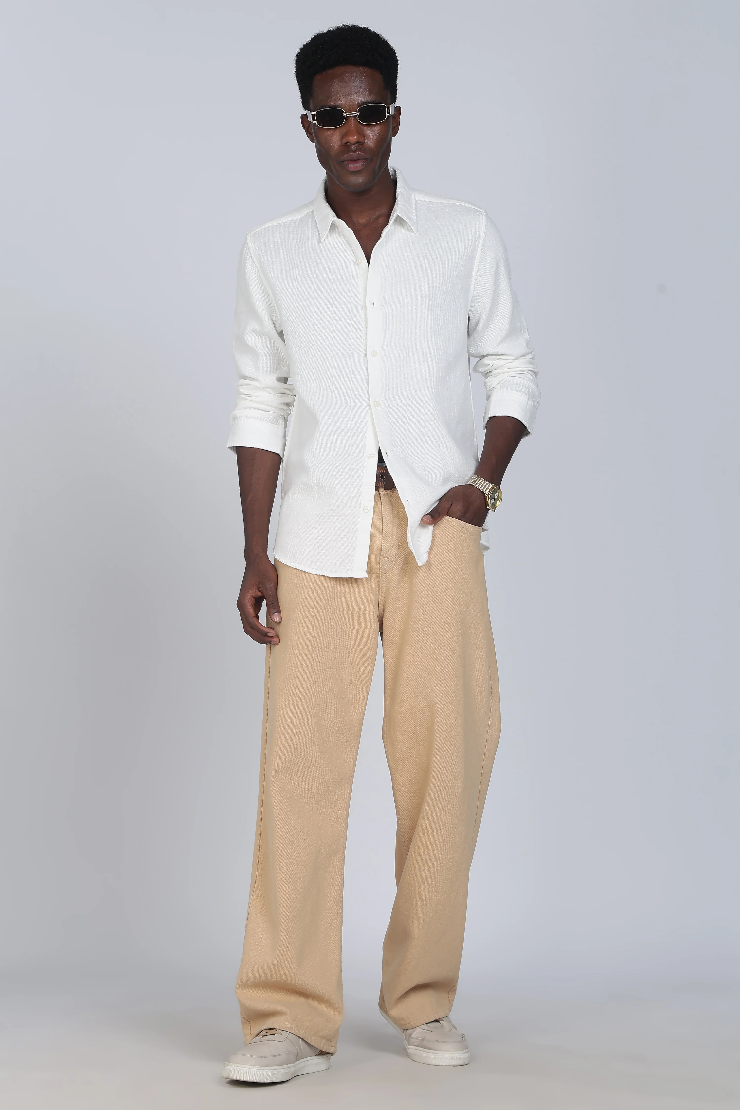 Men White Double Cloth Shirt - Image 4