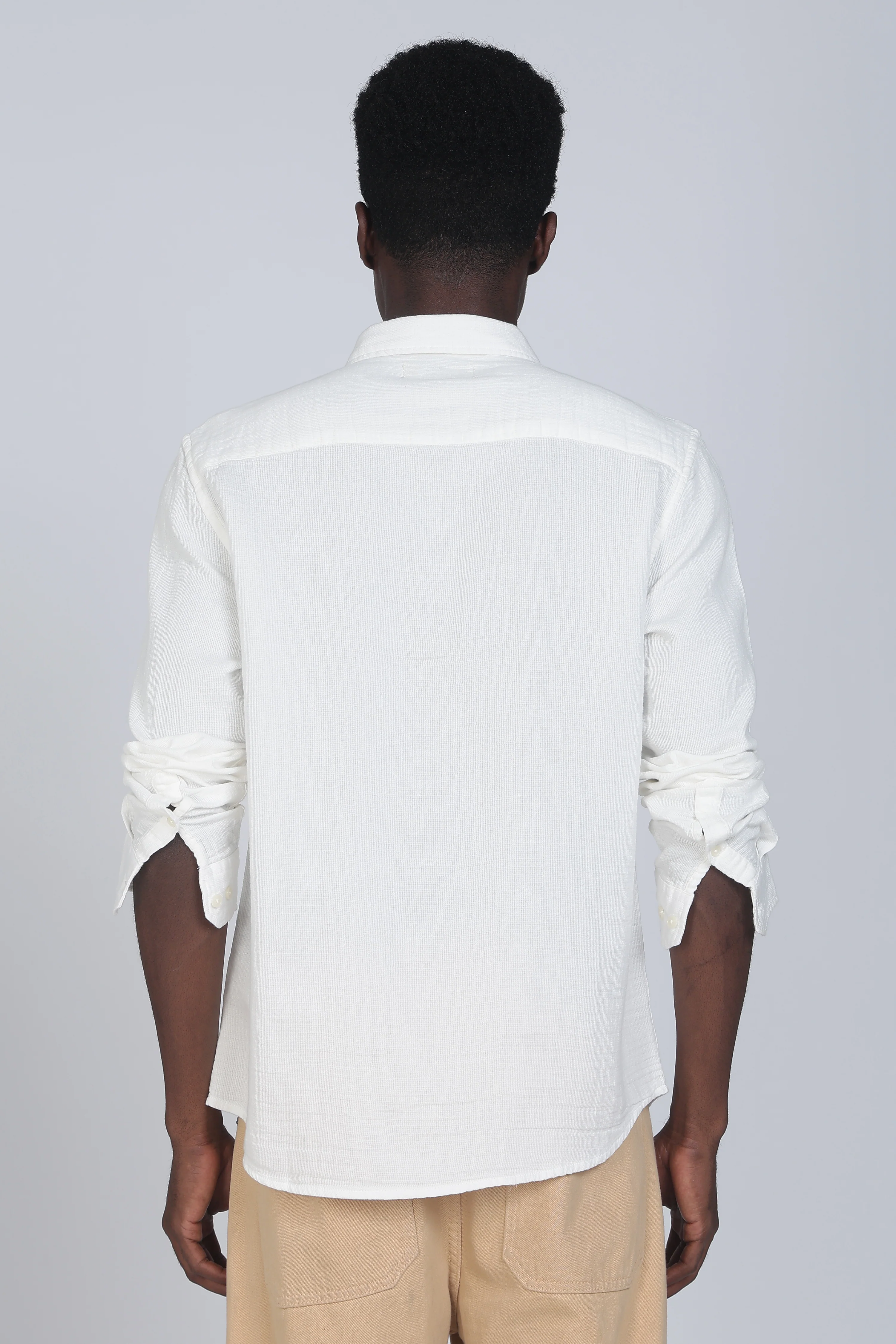 Men White Double Cloth Shirt - Image 5