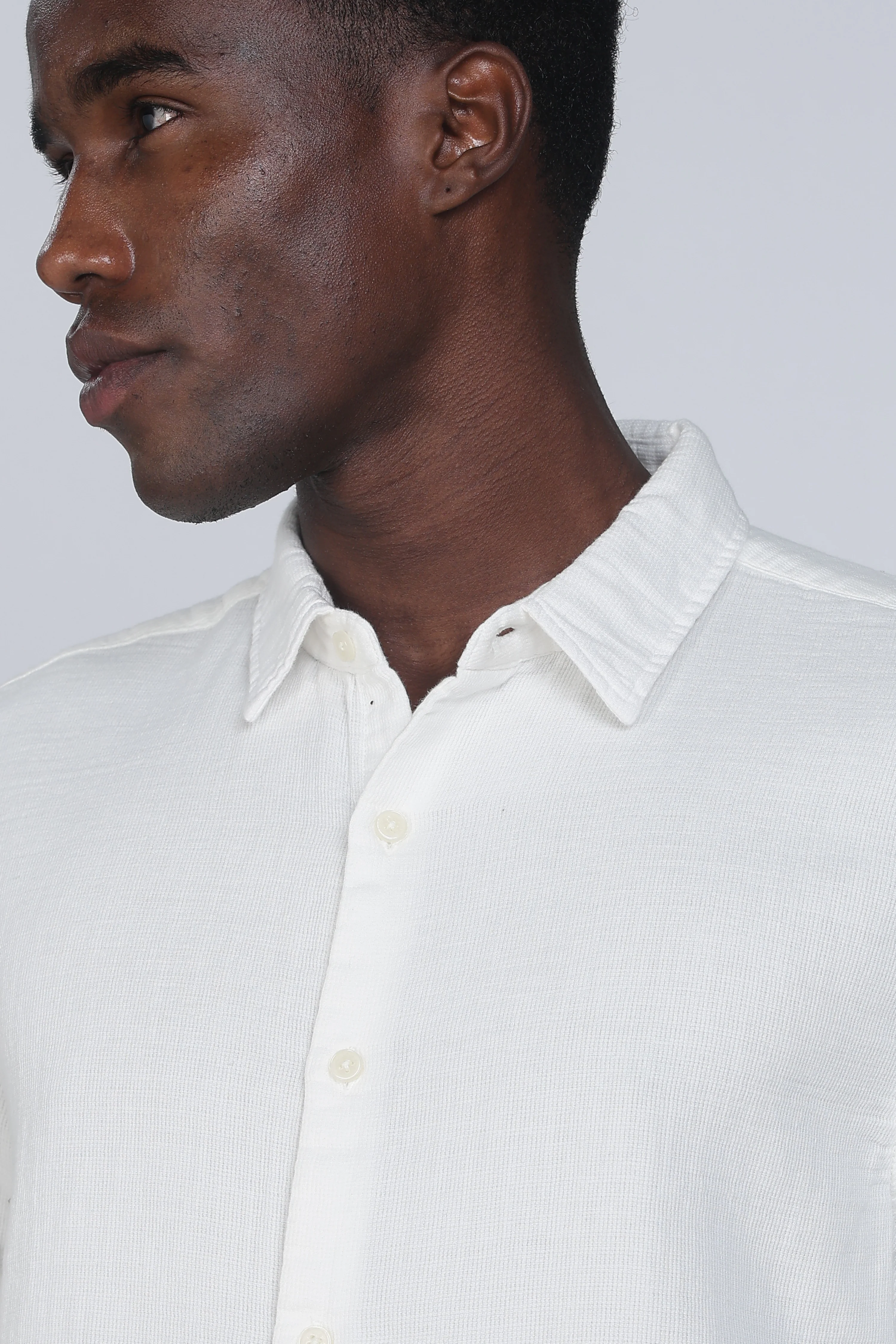 Men White Double Cloth Shirt - Image 6