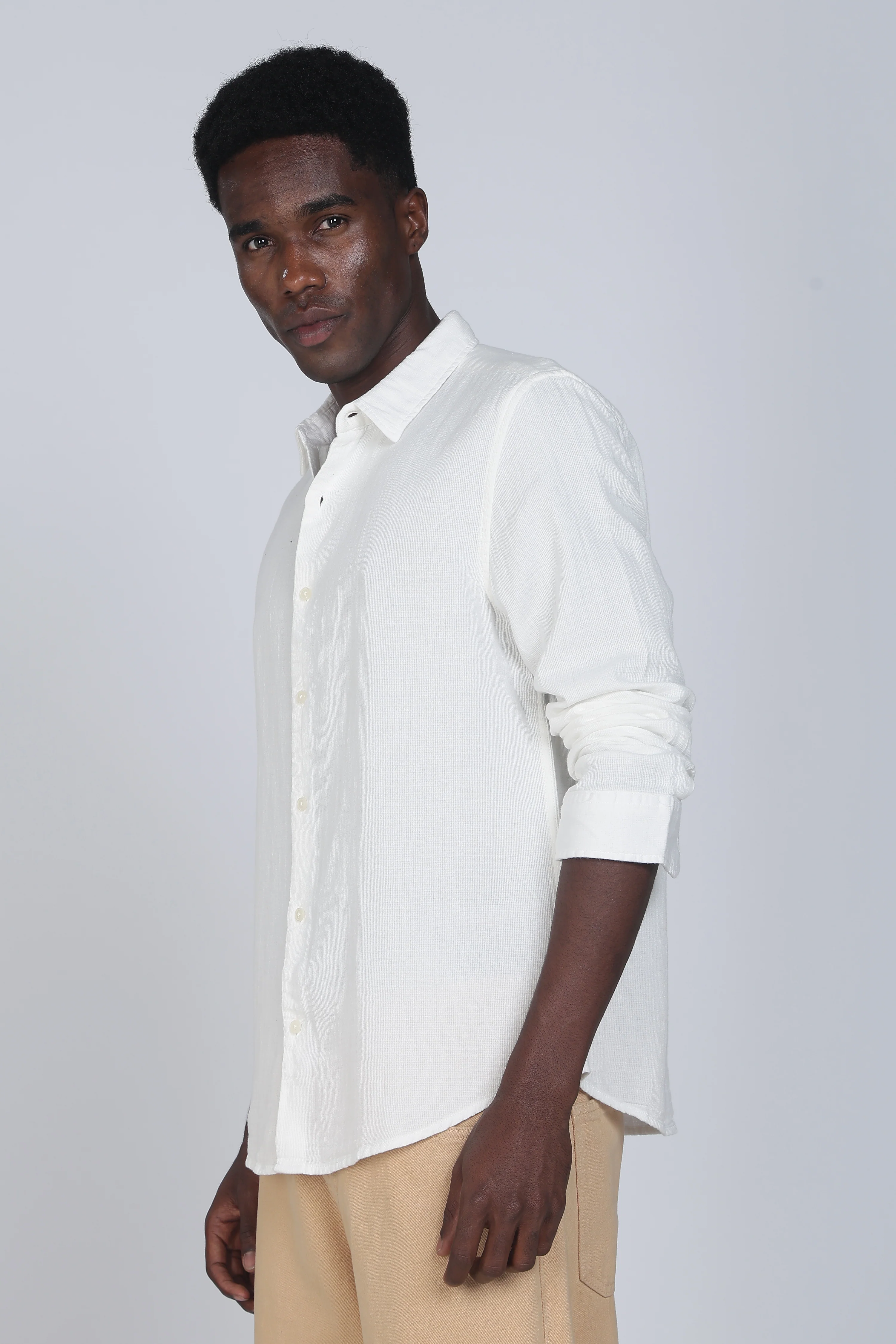 Men White Double Cloth Shirt - Image 7