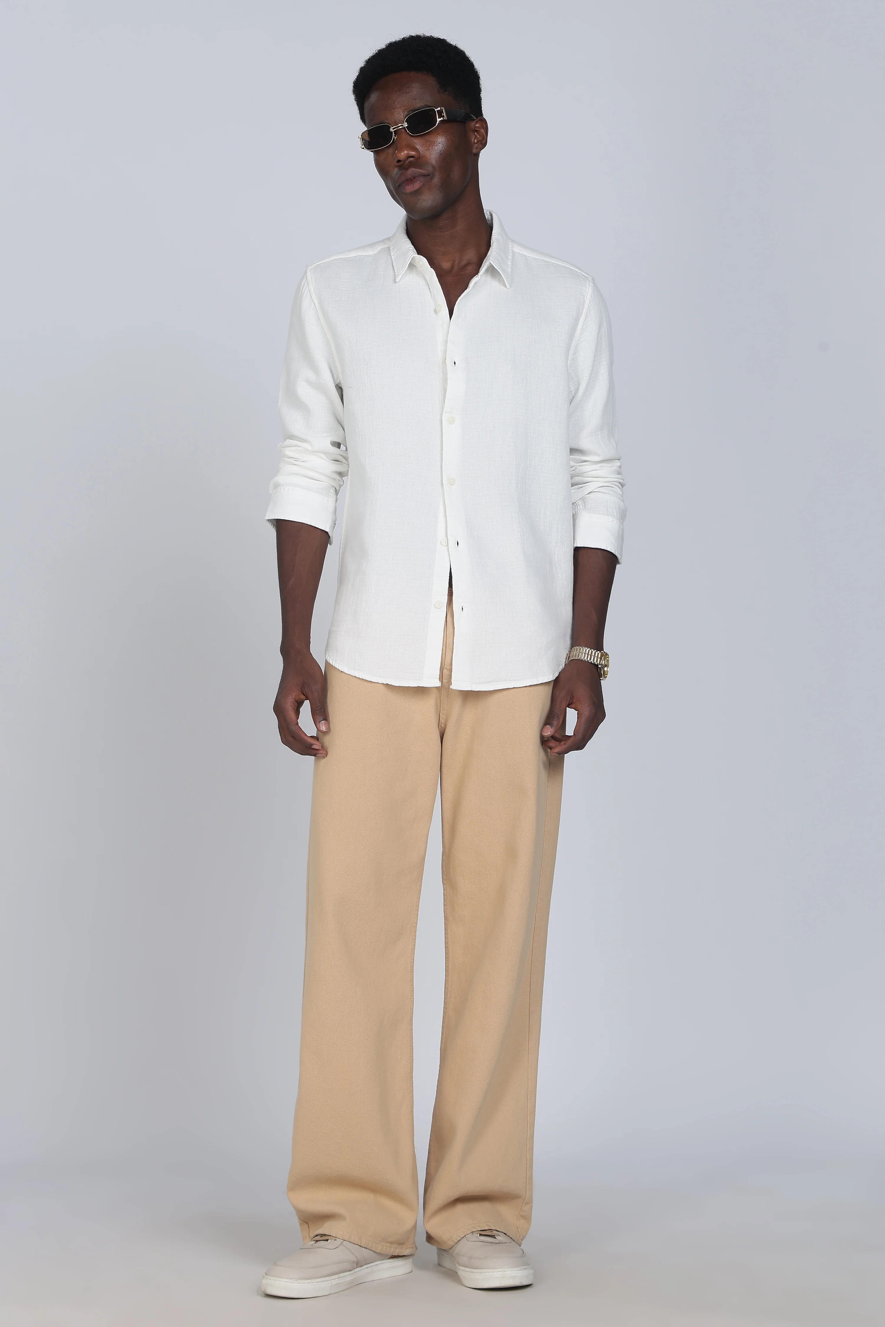Men White Double Cloth Shirt - Image 9
