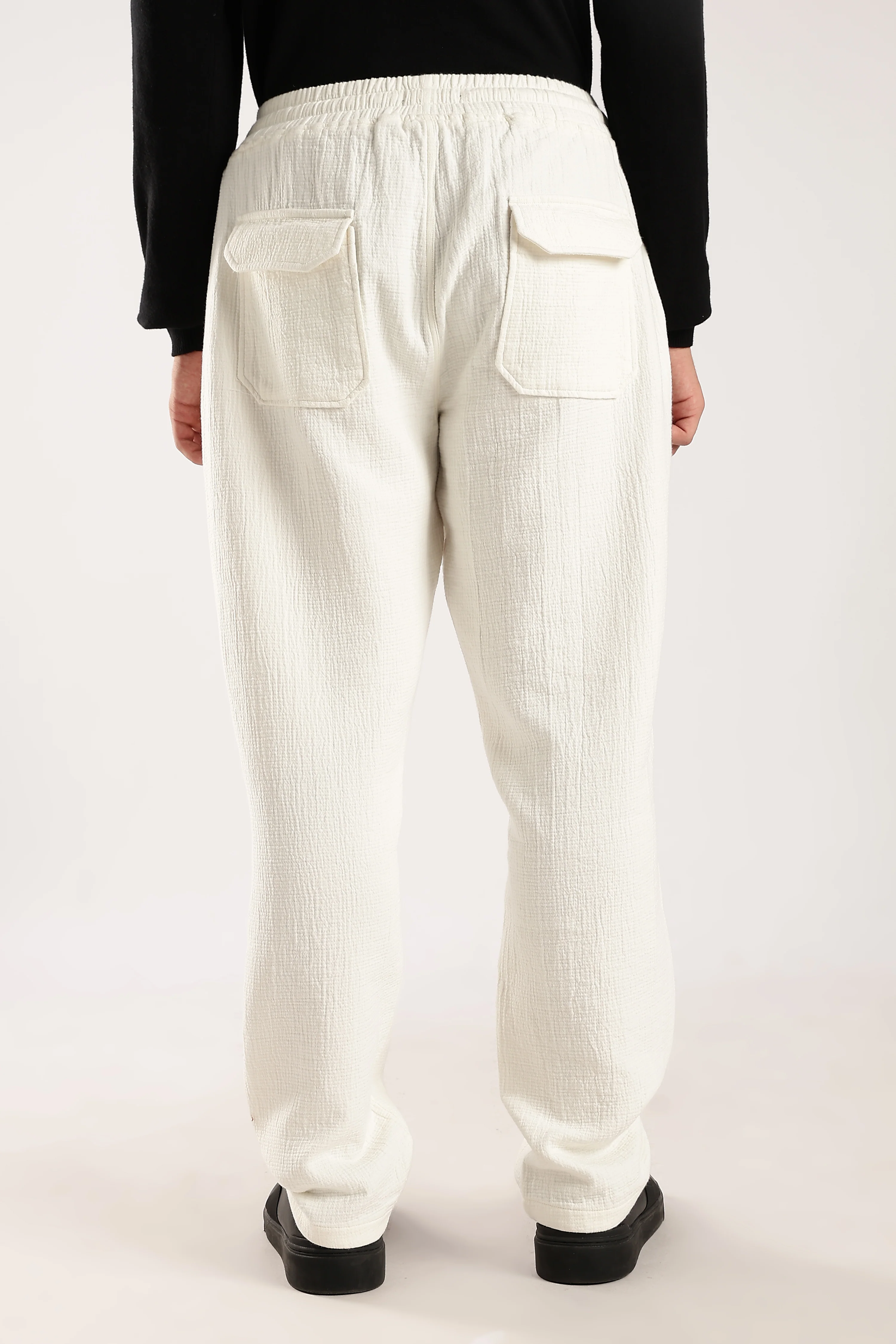 Men White Drawcord Trousers - Image 5