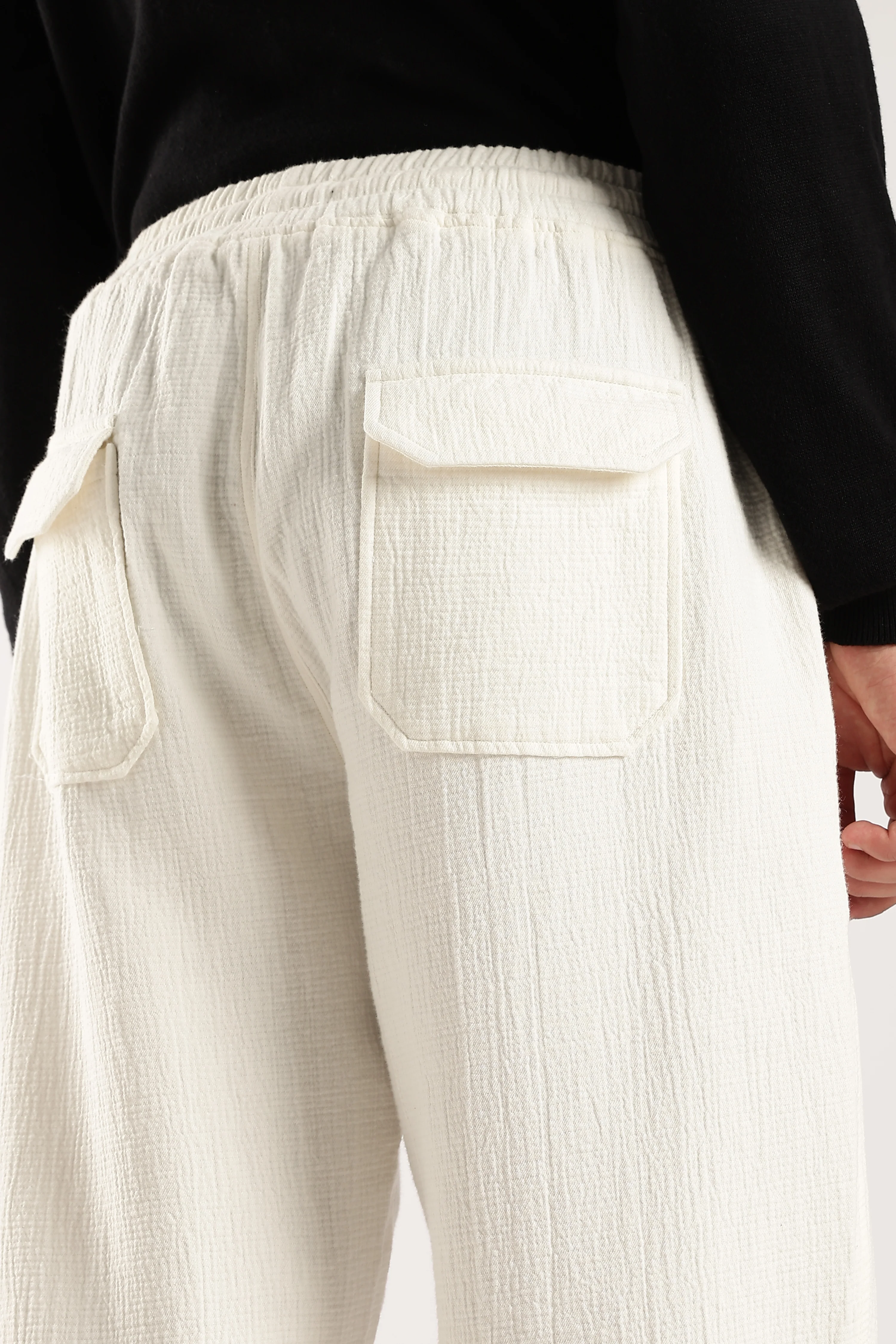 Men White Drawcord Trousers - Image 6