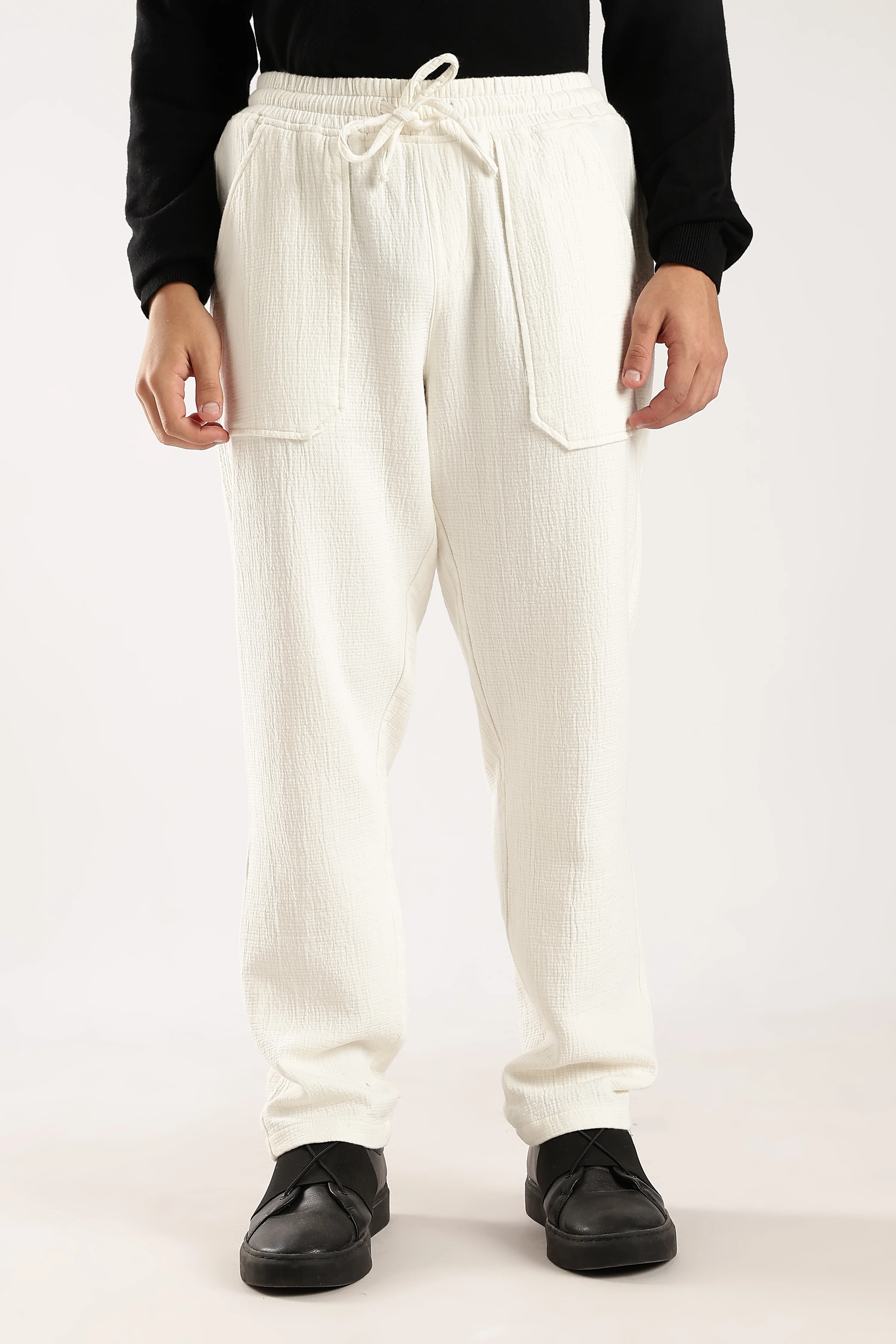 Men White Drawcord Trousers - Image 7