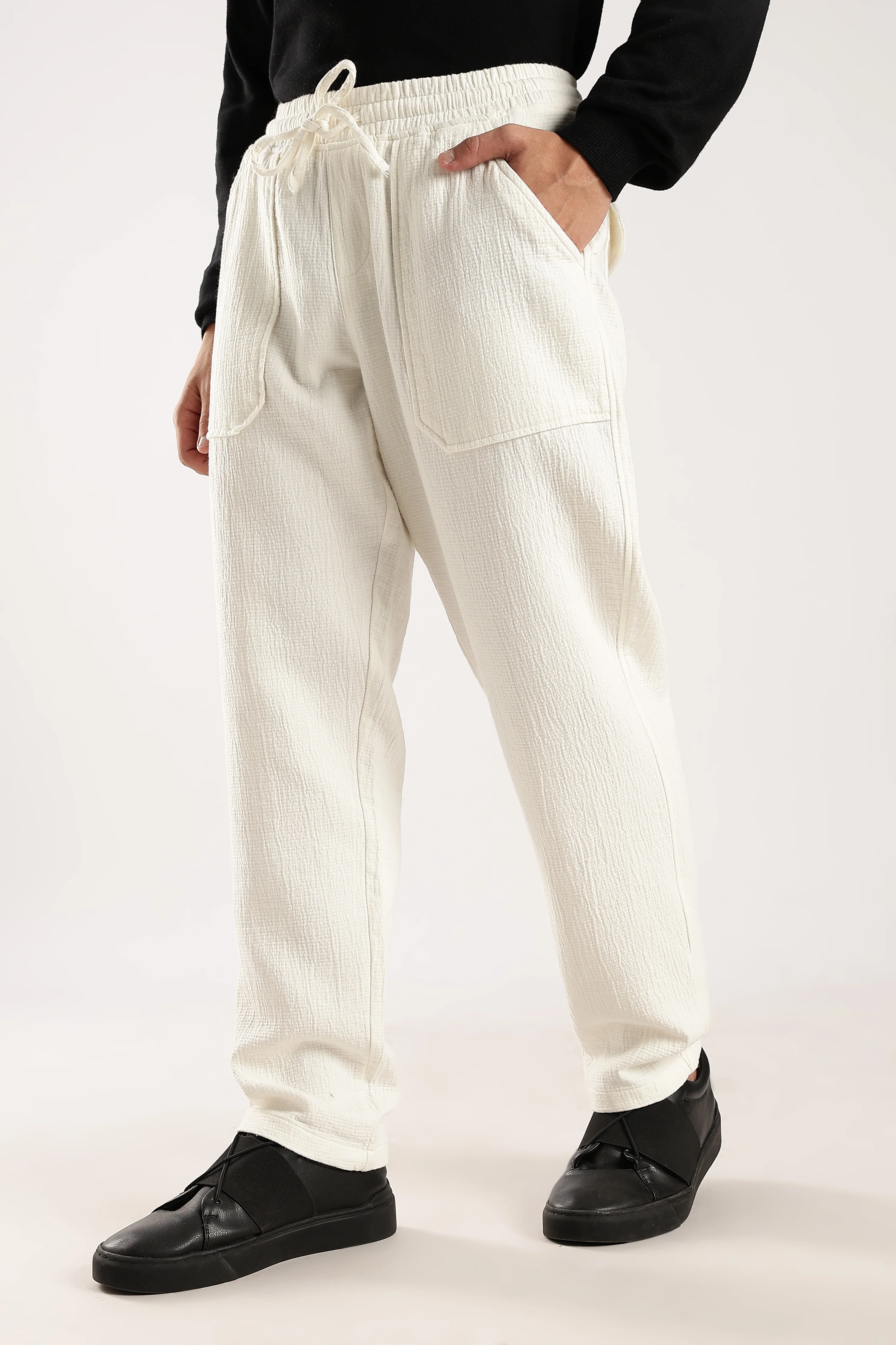 Men White Drawcord Trousers - Image 8