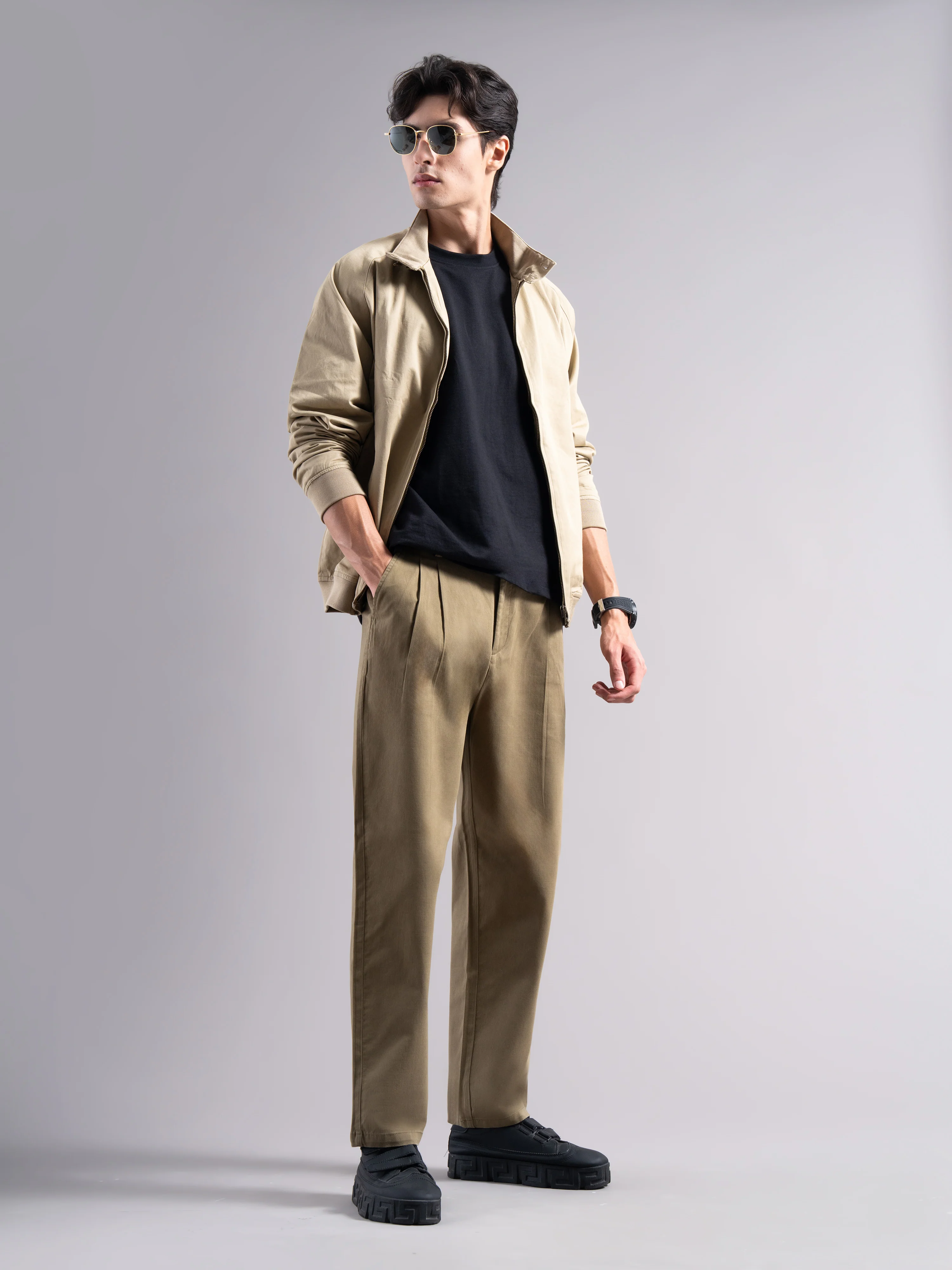 Men Khaki Elastic Waist Trousers - Image 8
