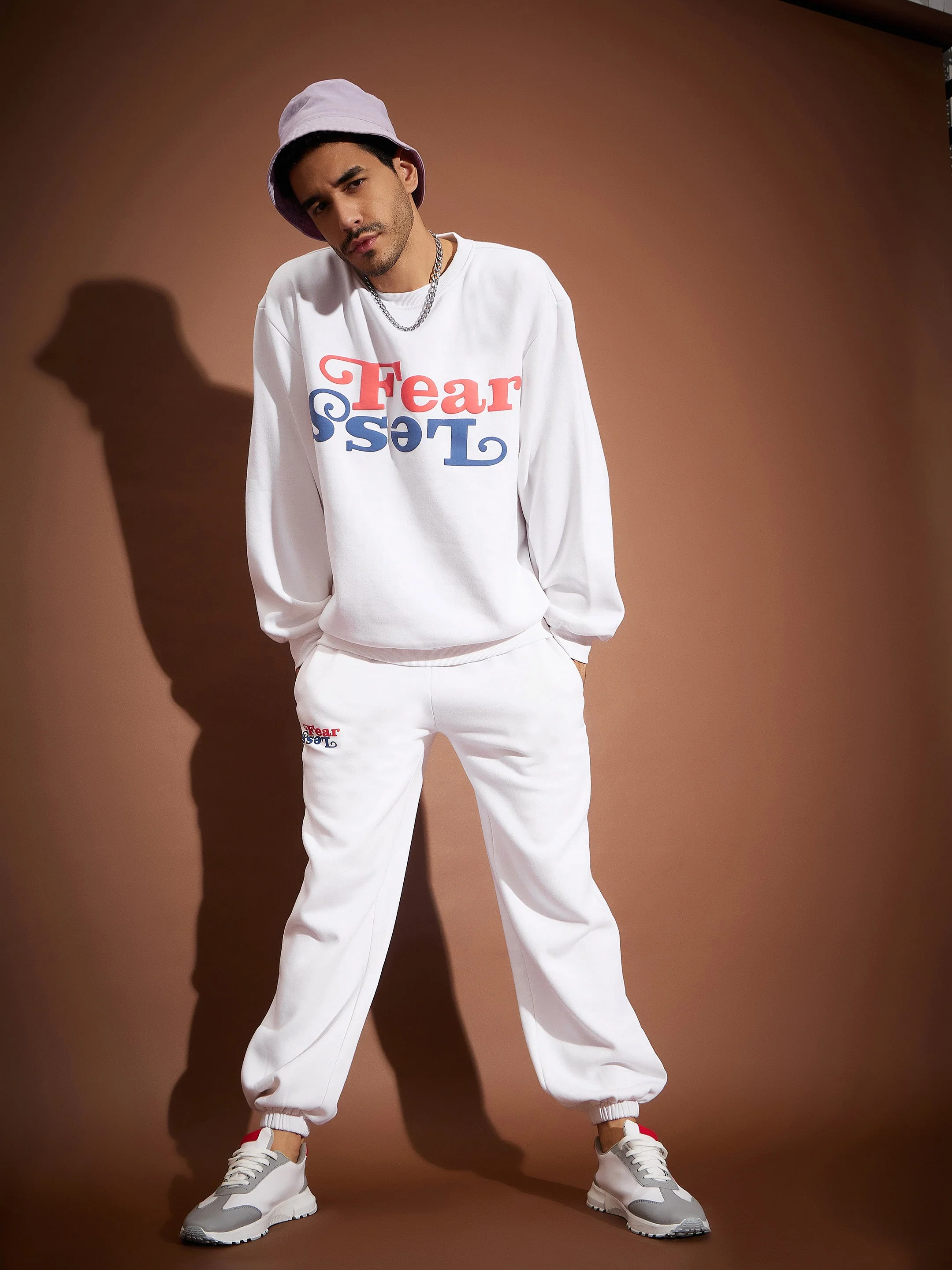 Men White Fear Less Oversized Sweatshirt With Joggers - Image 2