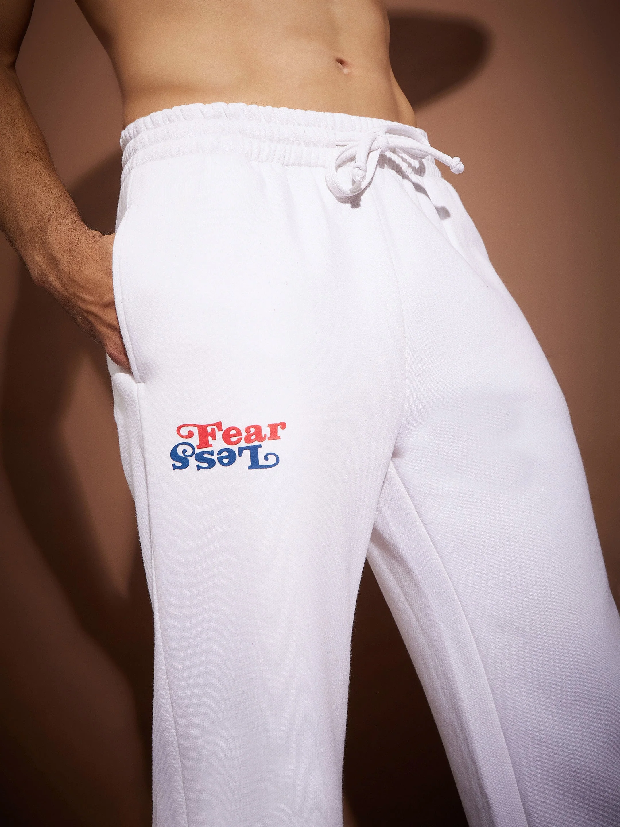 Men White Fear Less Oversized Sweatshirt With Joggers - Image 5