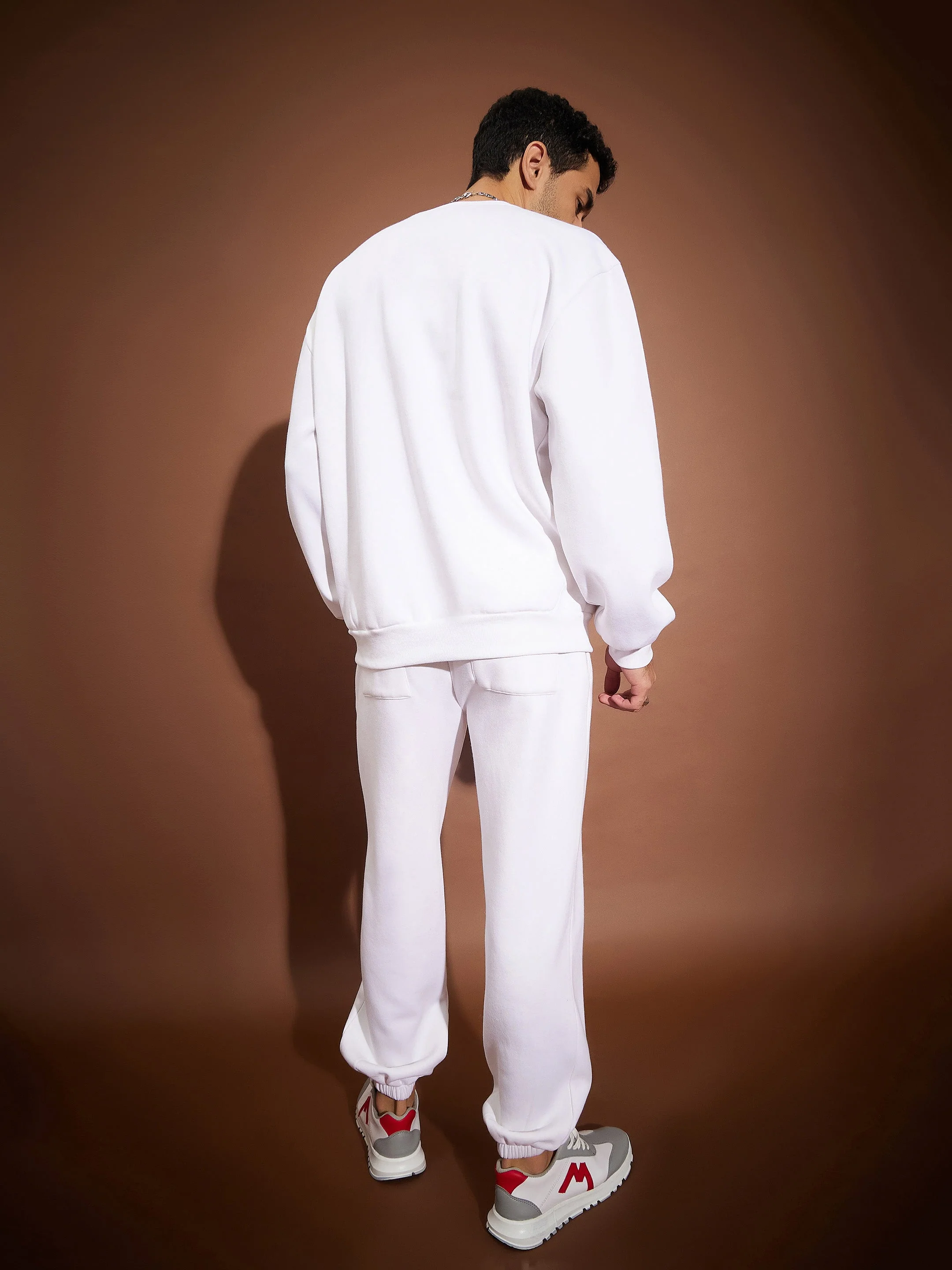 Men White Fear Less Oversized Sweatshirt With Joggers - Image 6