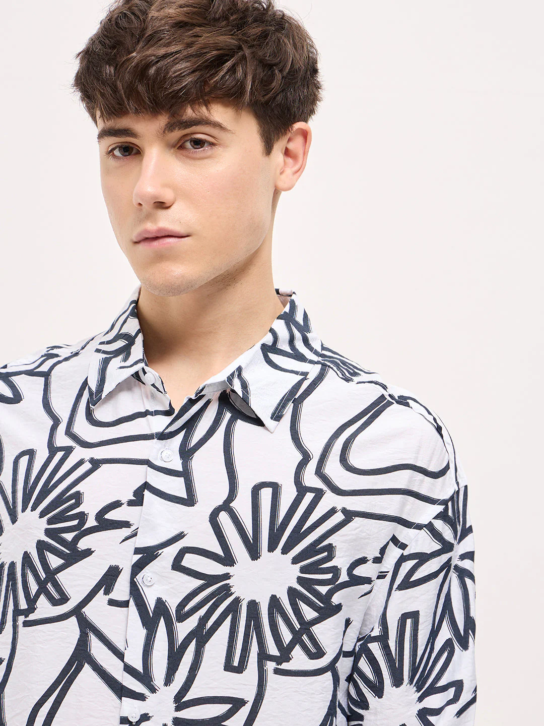 Men White Floral abstract printed Relax Fit Overshirt - Image 5