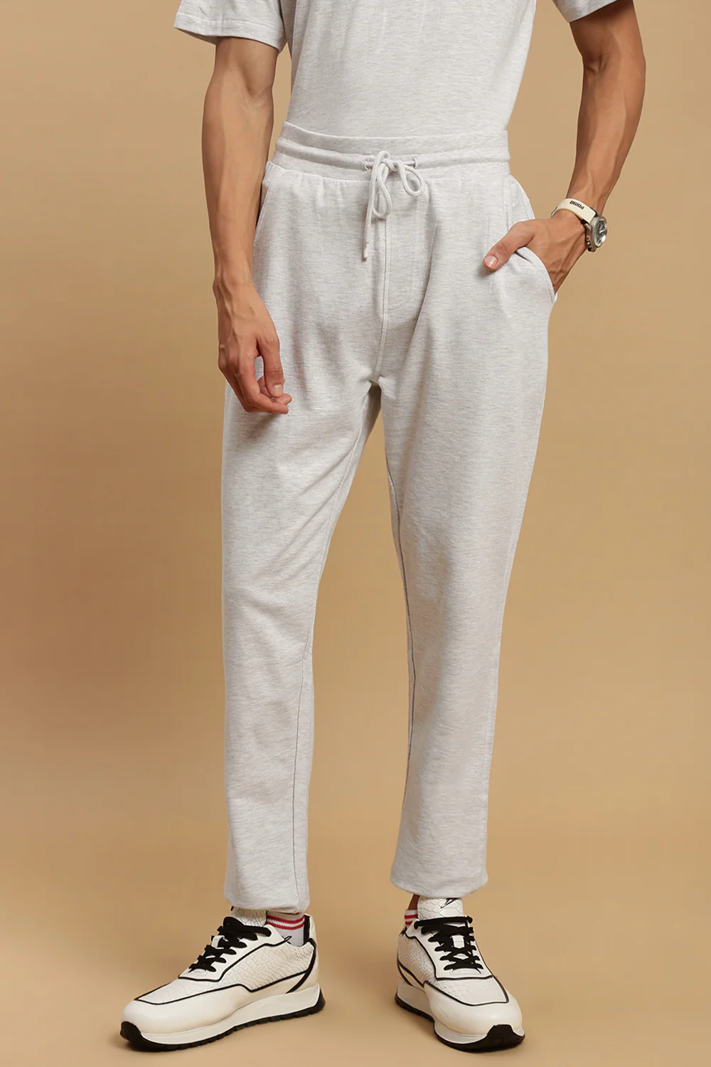 Men White French Terry Jogger - Image 5