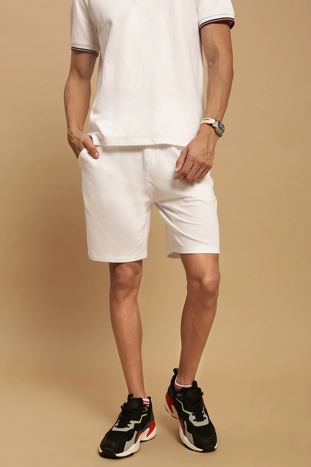 Men White French Terry Short - Image 2
