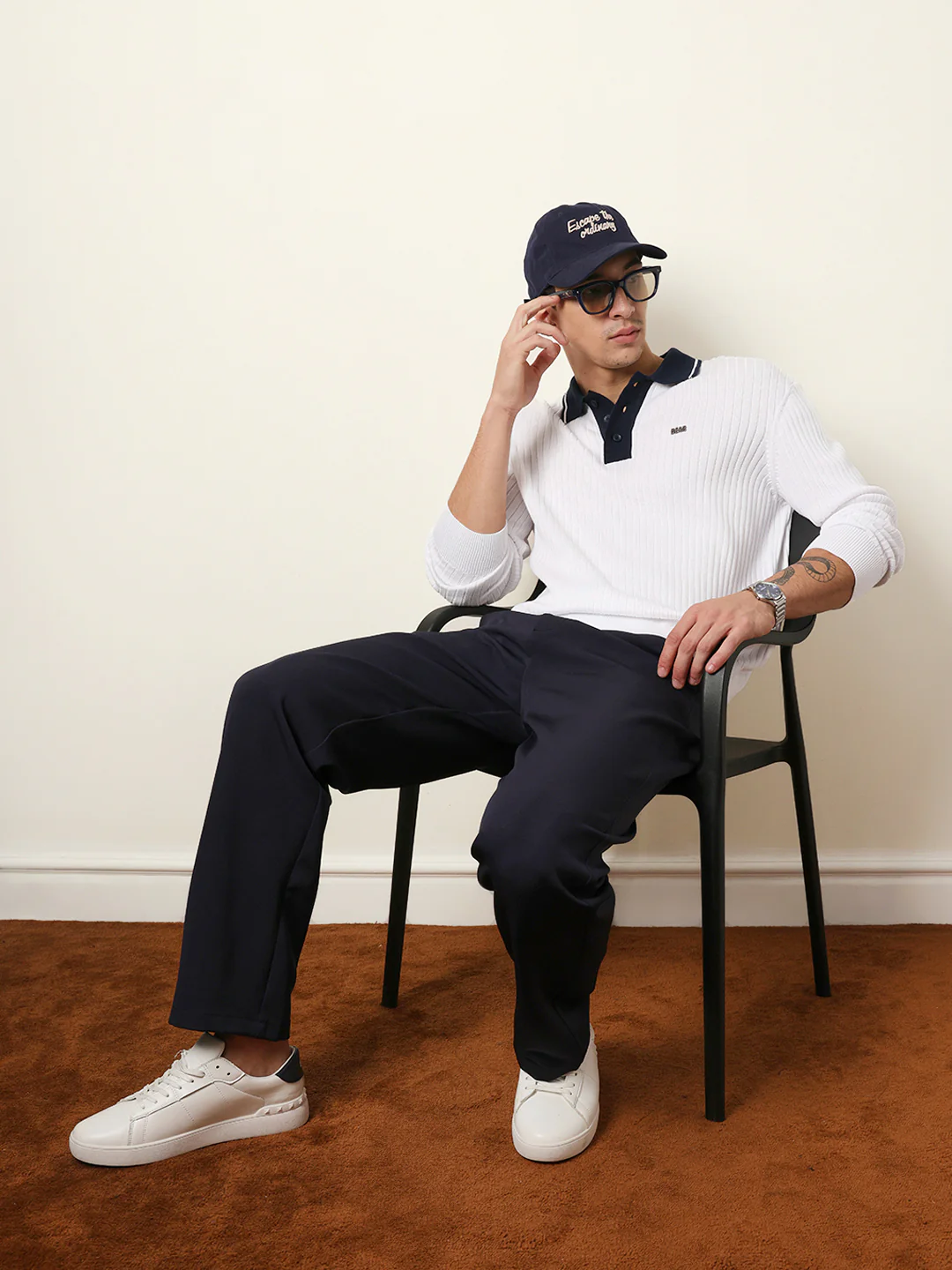 Men White Full Sleeve Polo T-Shirt - Image 2