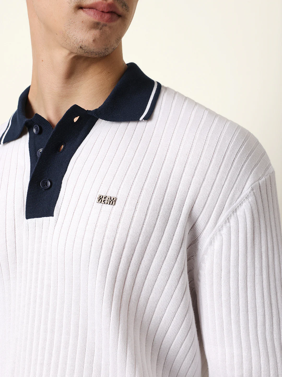 Men White Full Sleeve Polo T-Shirt - Image 6
