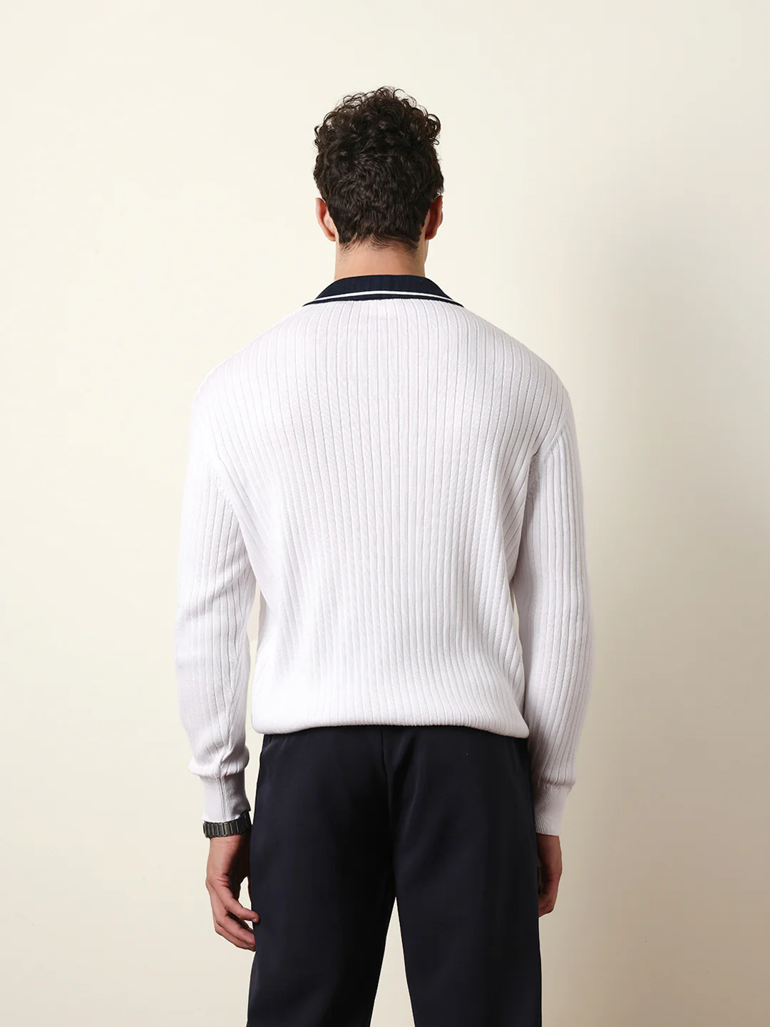 Men White Full Sleeve Polo T-Shirt - Image 7