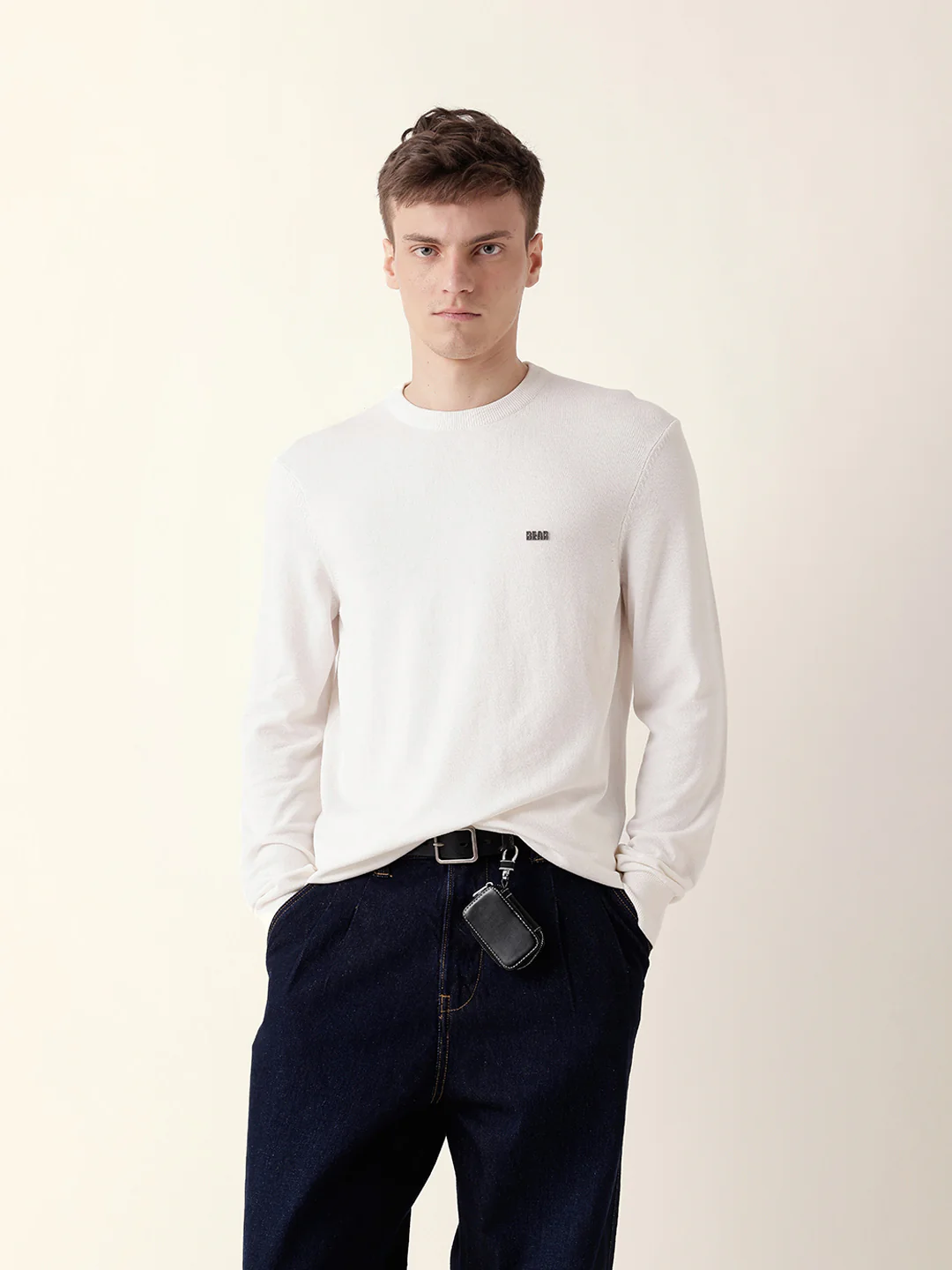 Men White Full Sleeve Regular T-Shirt - Image 3