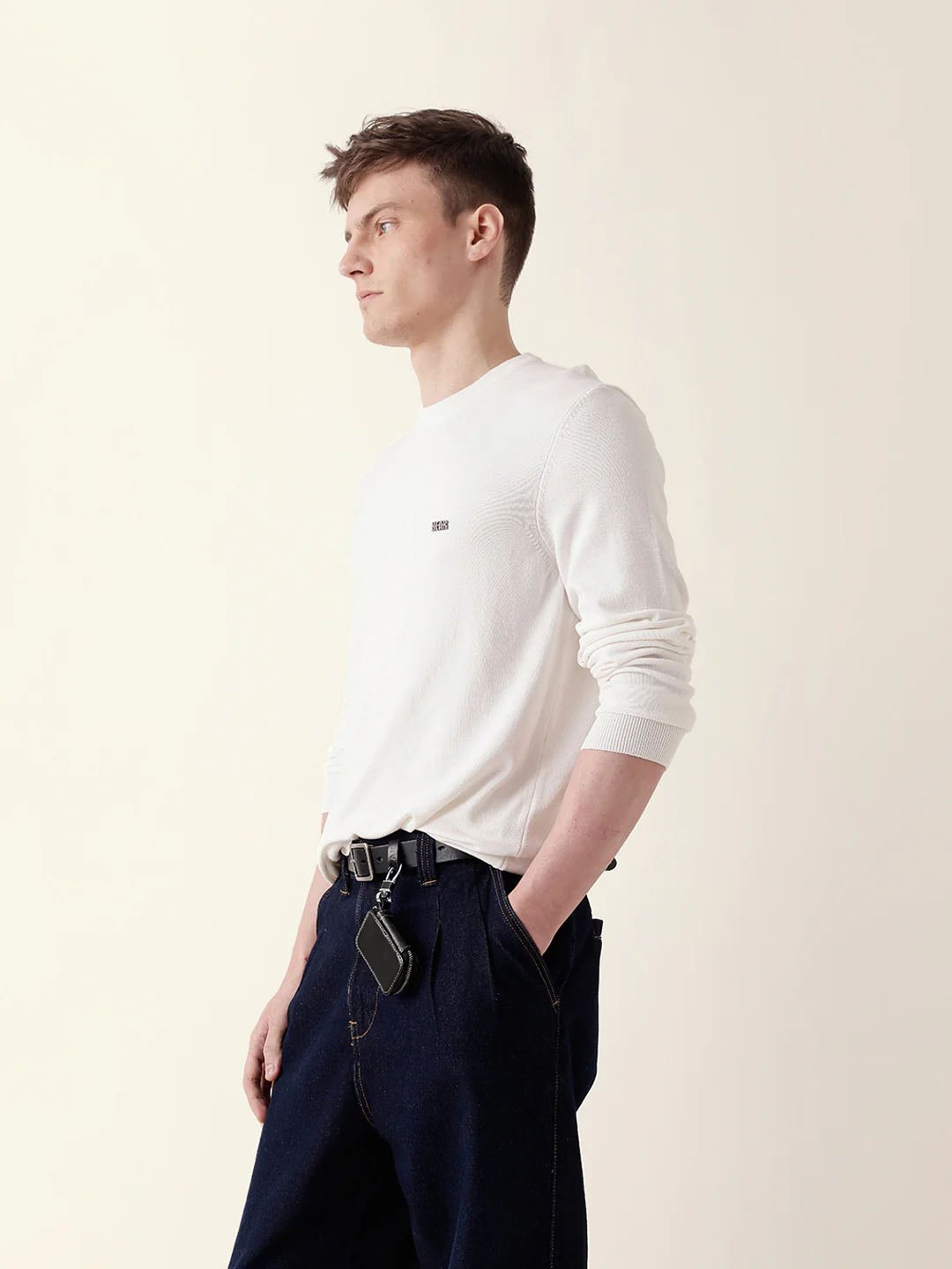 Men White Full Sleeve Regular T-Shirt - Image 4