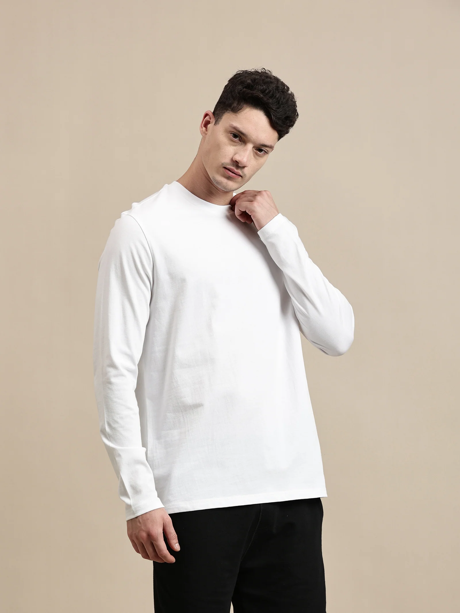 Men White Full Sleeve T-Shirt - Image 3