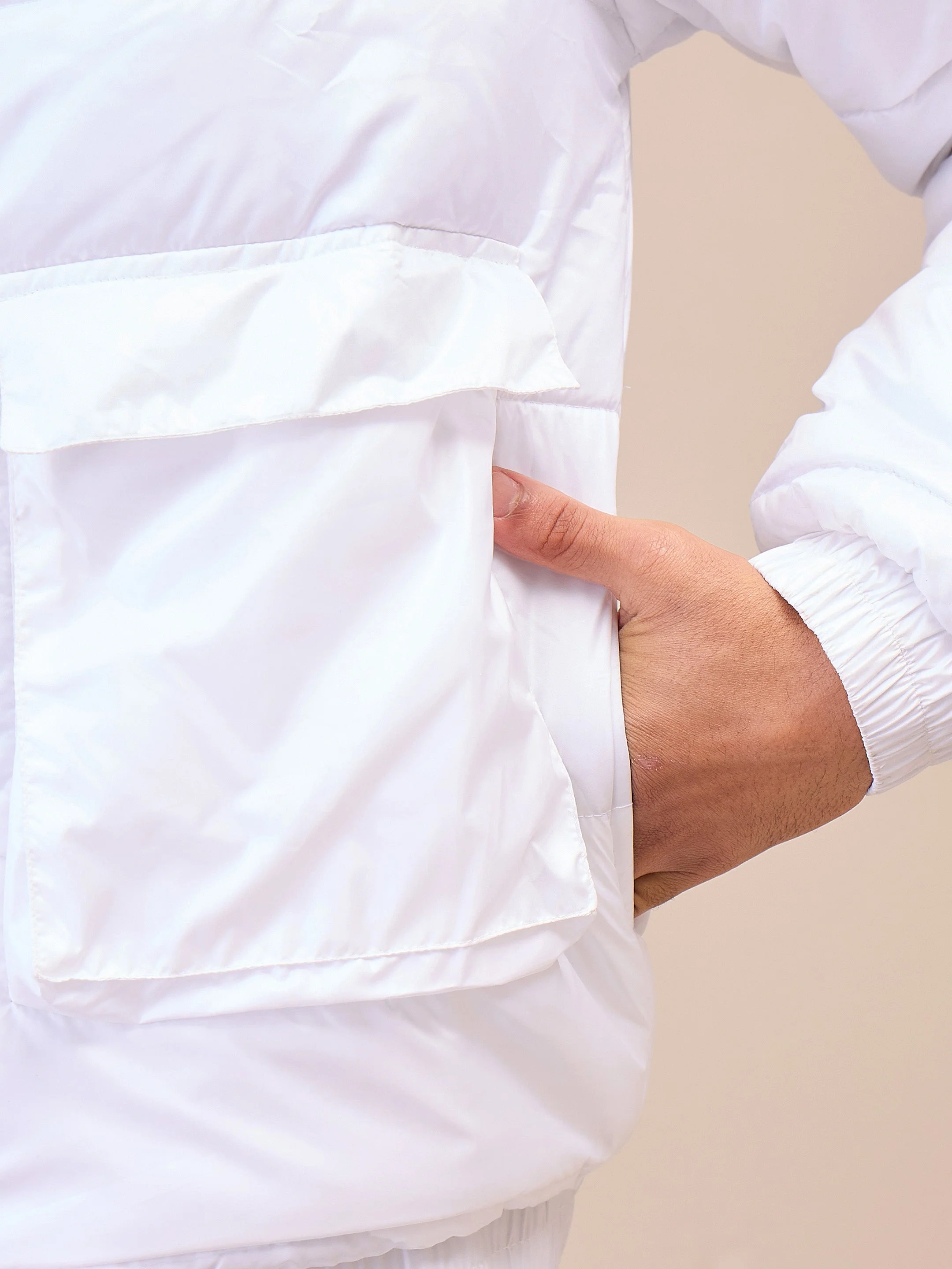 Men White Fur Collar Puffer Jacket - Image 3