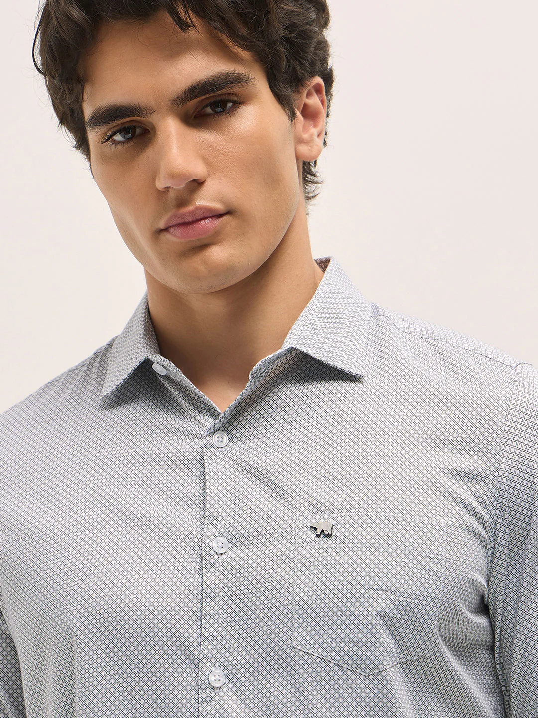 Men White Geometric Printed Tailored Fit Formal Shirt - Image 5