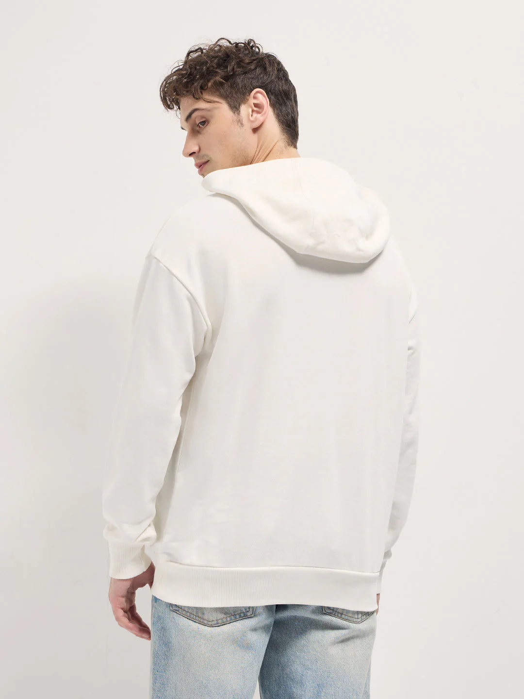 Men White Graphic globe illustration Design Relax Fit Hoodie - Image 2