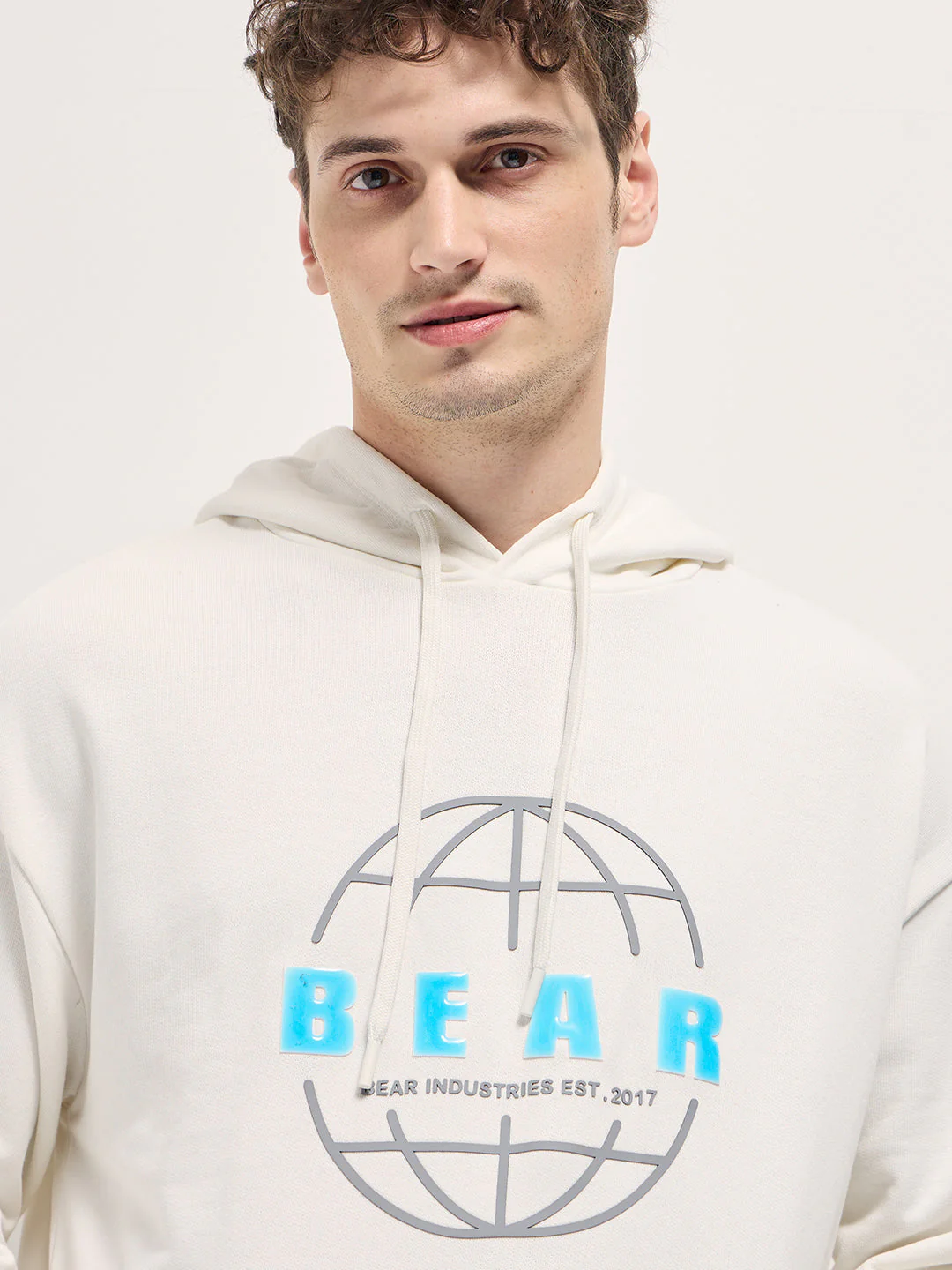 Men White Graphic globe illustration Design Relax Fit Hoodie - Image 5