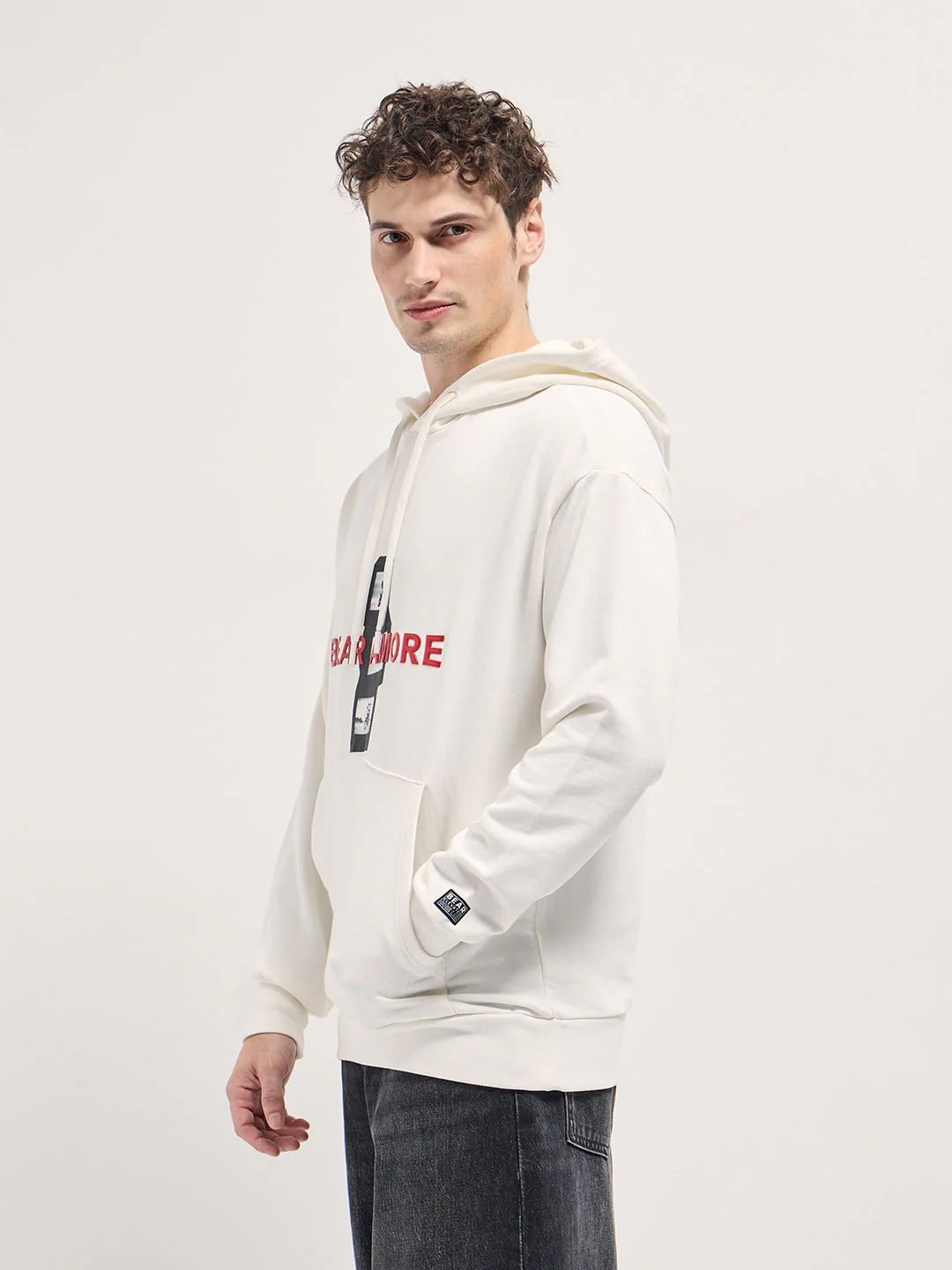 Men White graphic Printed Relax Fit Hoodie - Image 3