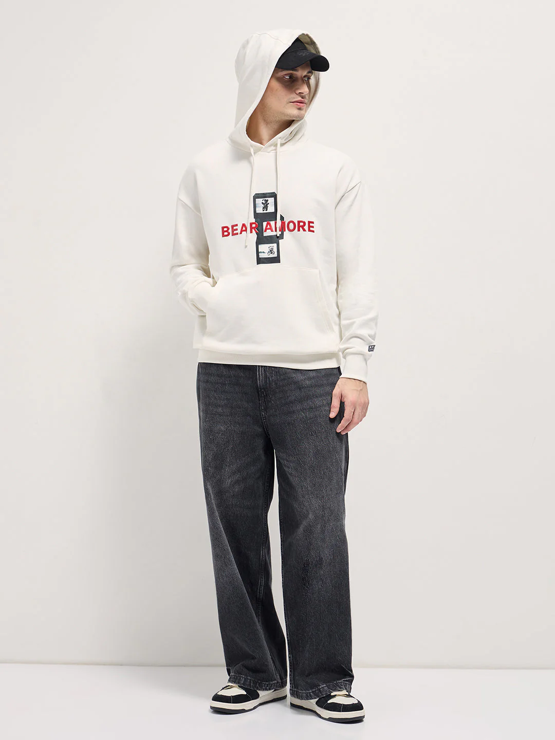 Men White graphic Printed Relax Fit Hoodie - Image 4